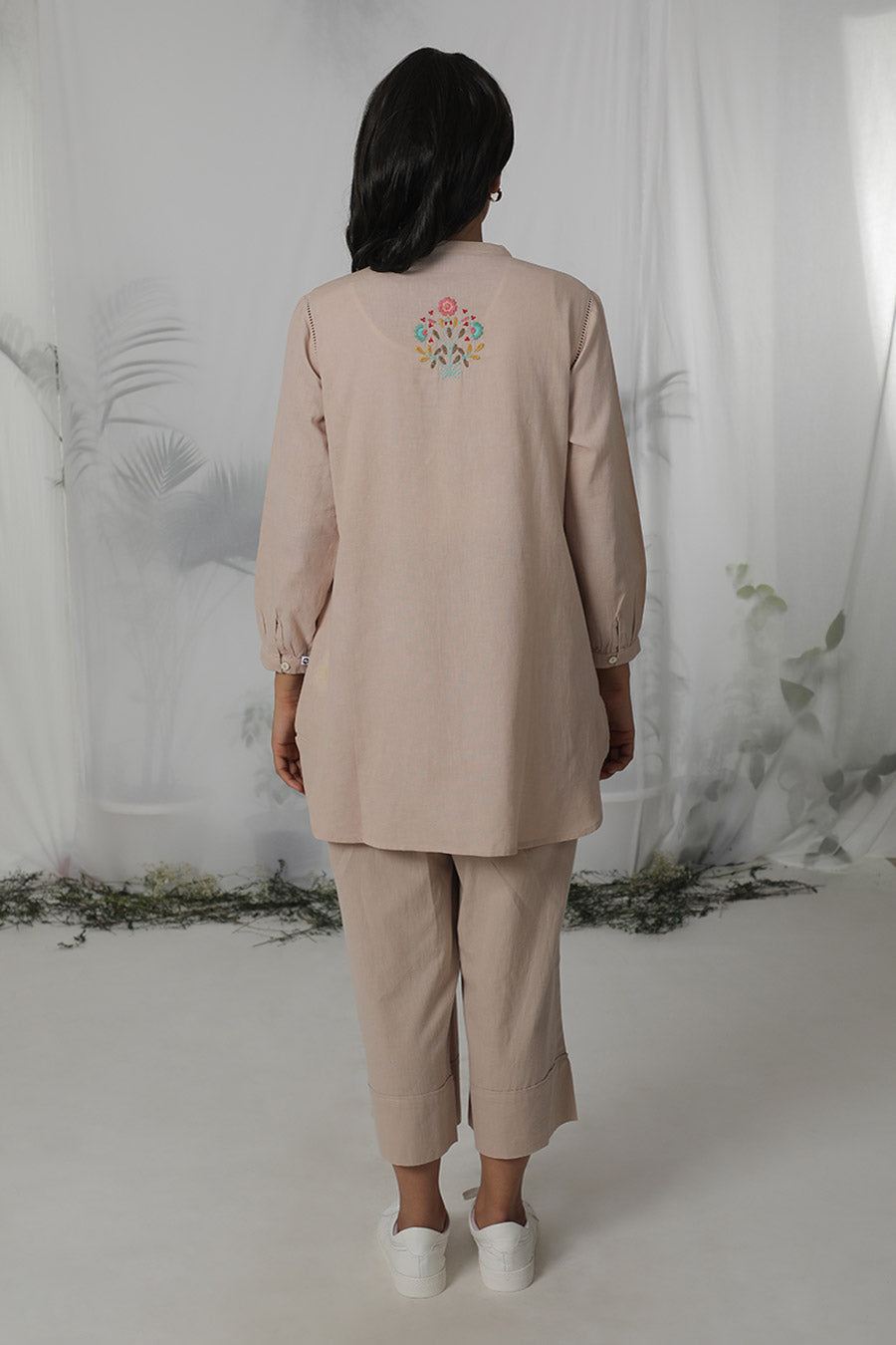 Beige Embroidered Top & Pant Co-Ord Set