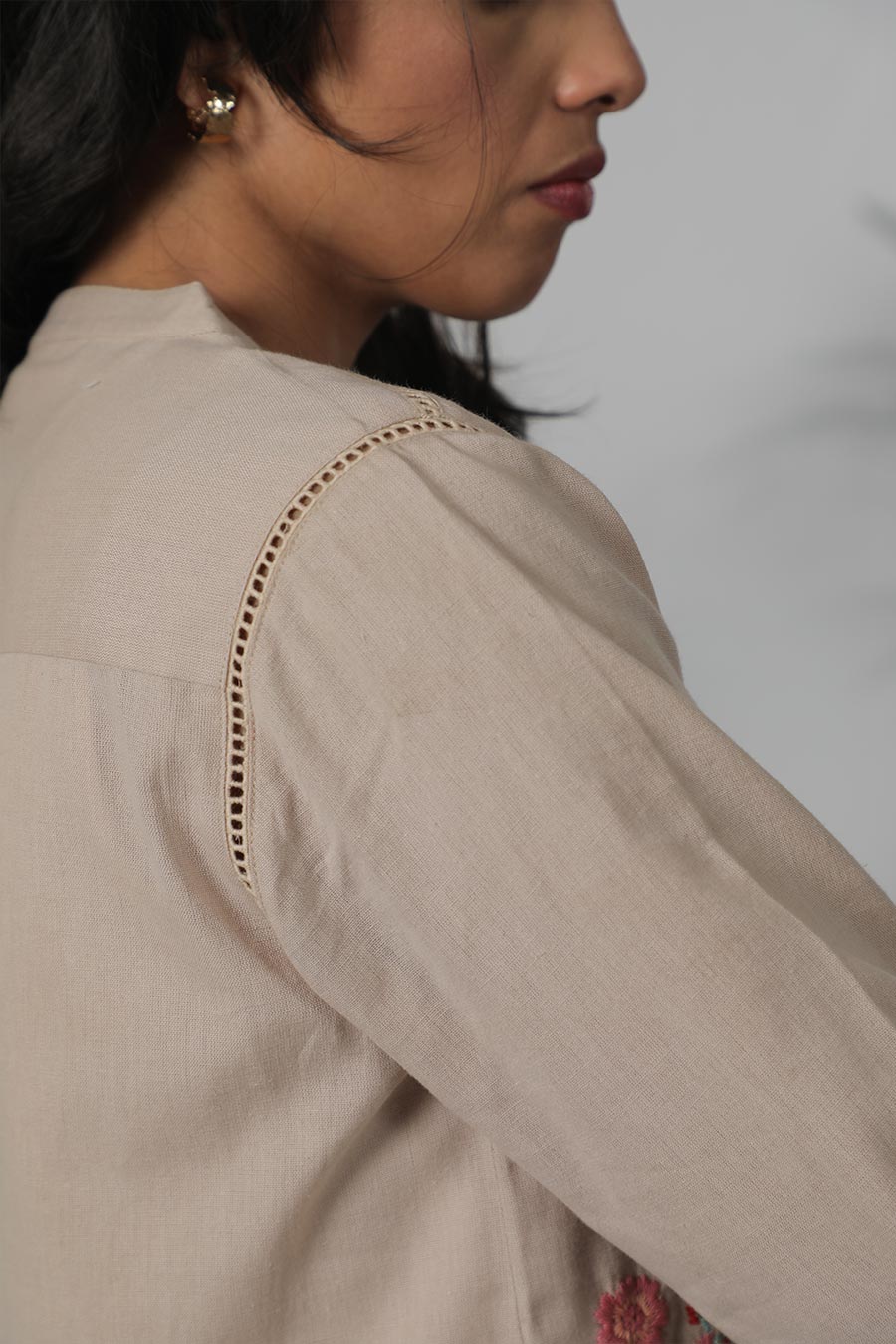 Beige Embroidered Tunic & Pant Co-Ord Set