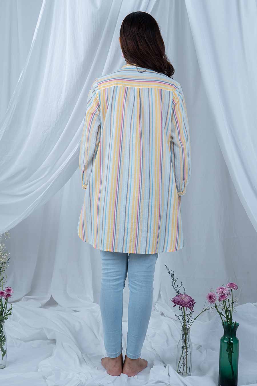 Yellow Embroidered Striped Tunic