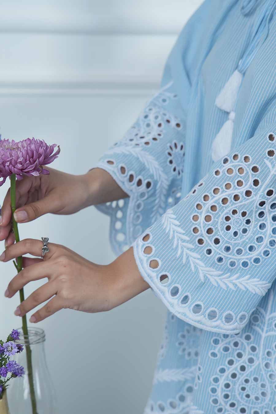 Blue Scalloped Embroidered Top