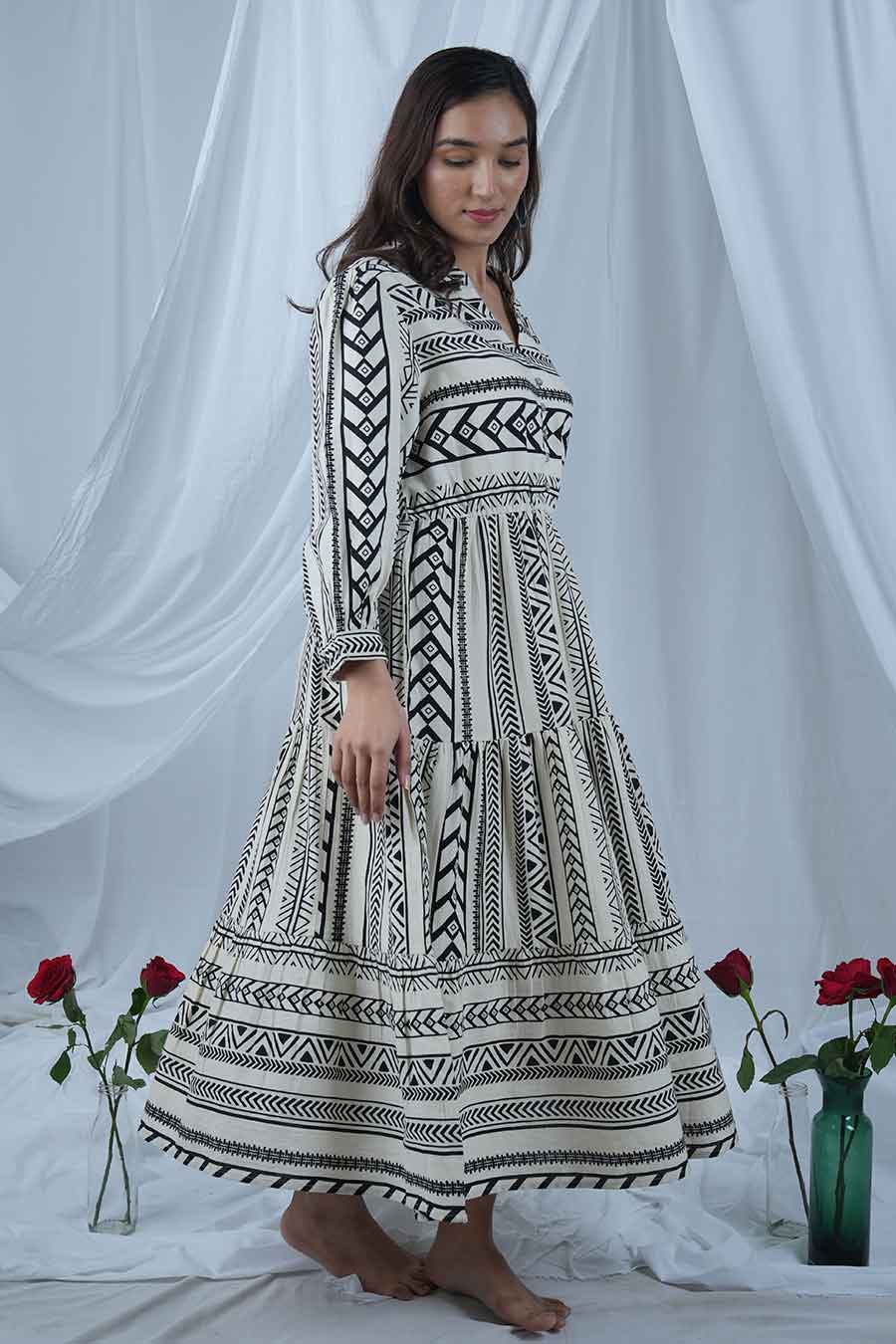 Black & White Printed Tiered Dress