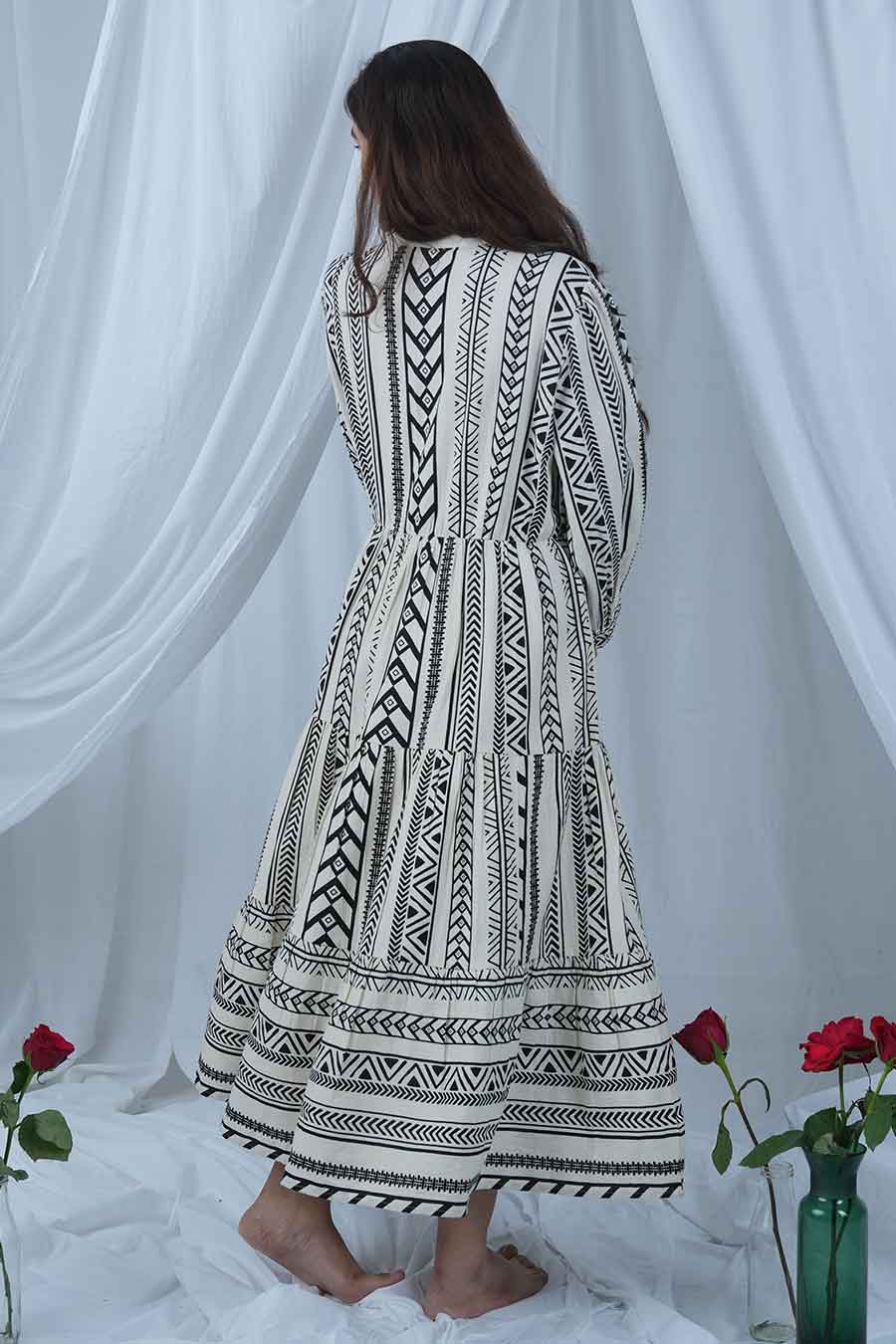Black & White Printed Tiered Dress