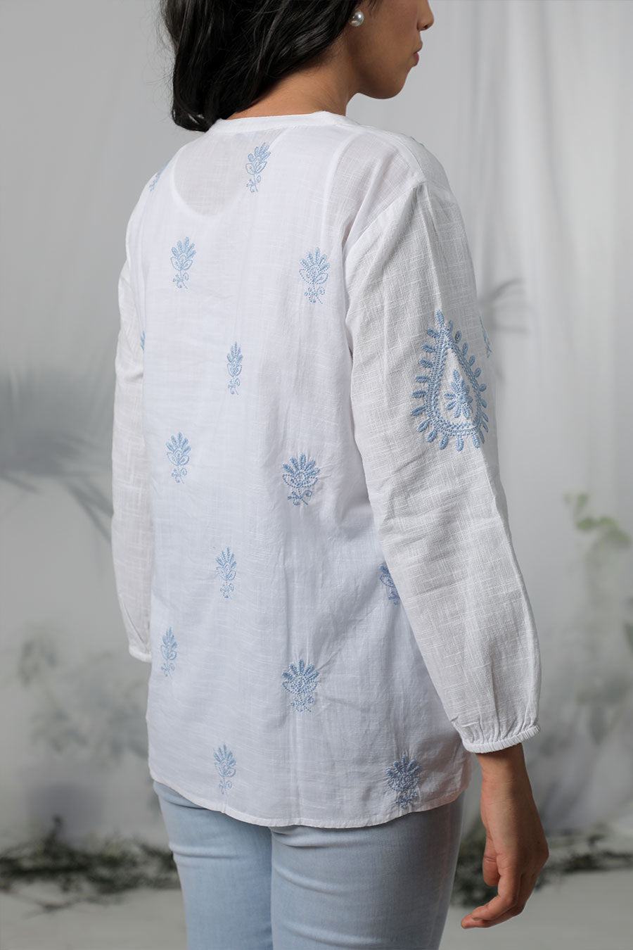 White & Blue Embroidered Top