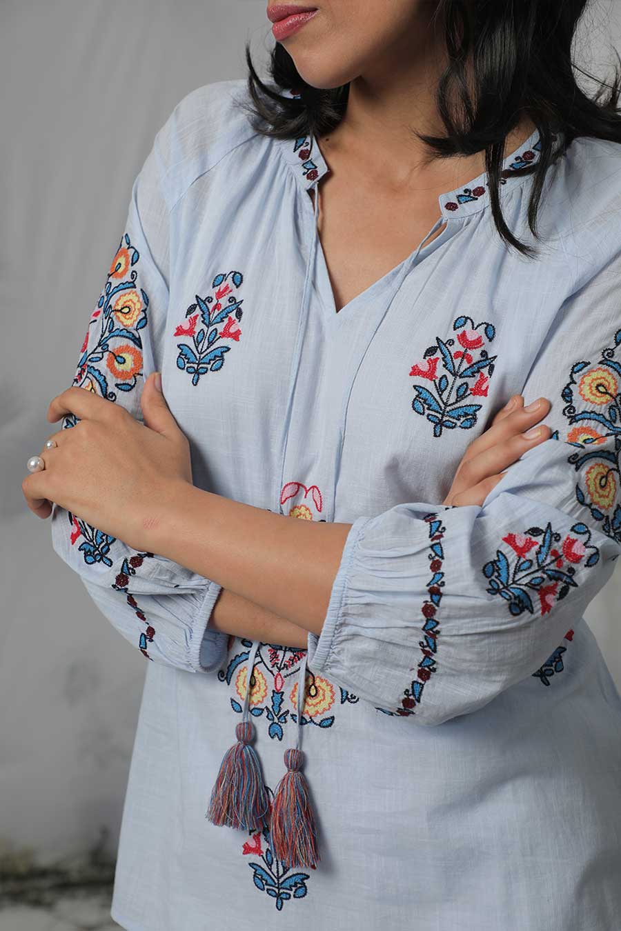 Blue & Multicolour Embroidered Top