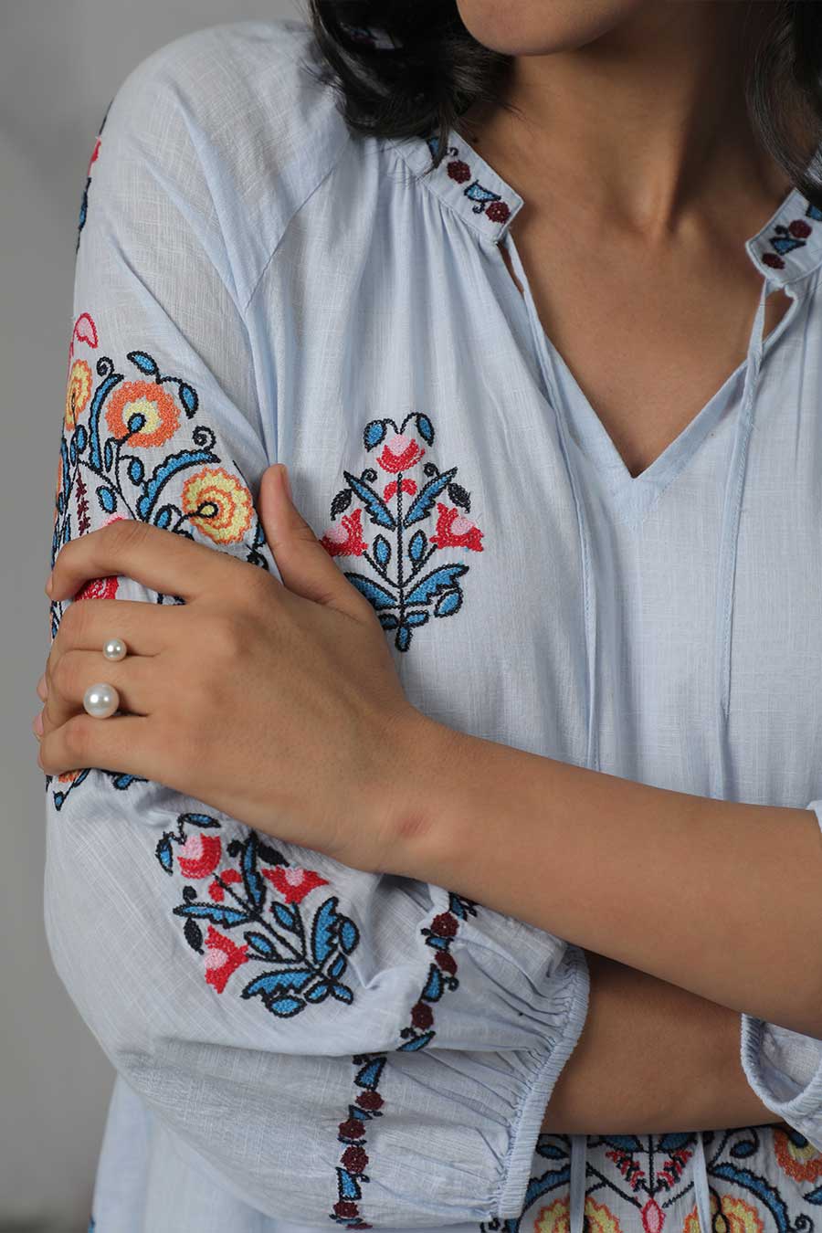 Blue & Multicolour Embroidered Top