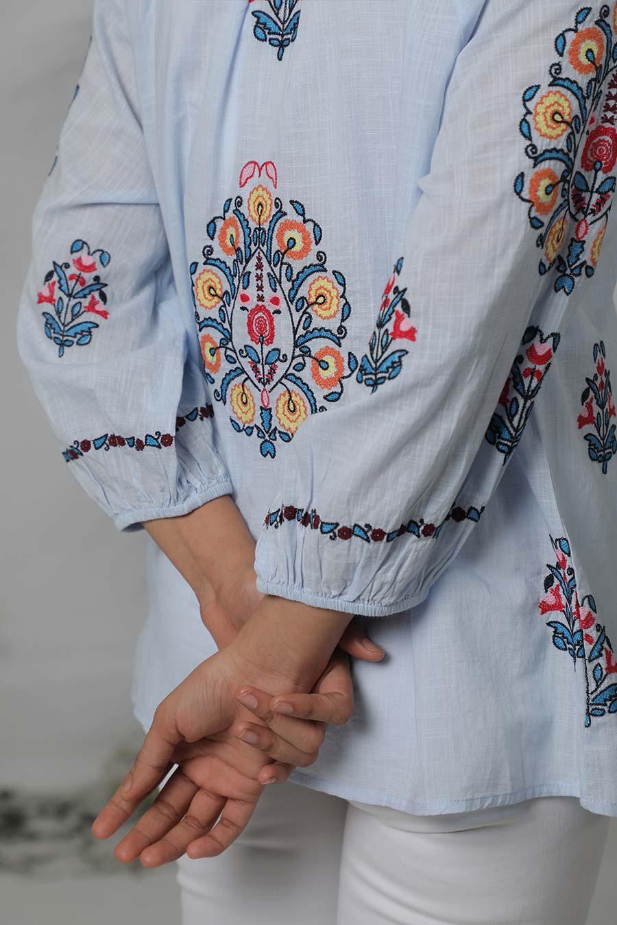Blue & Multicolour Embroidered Top