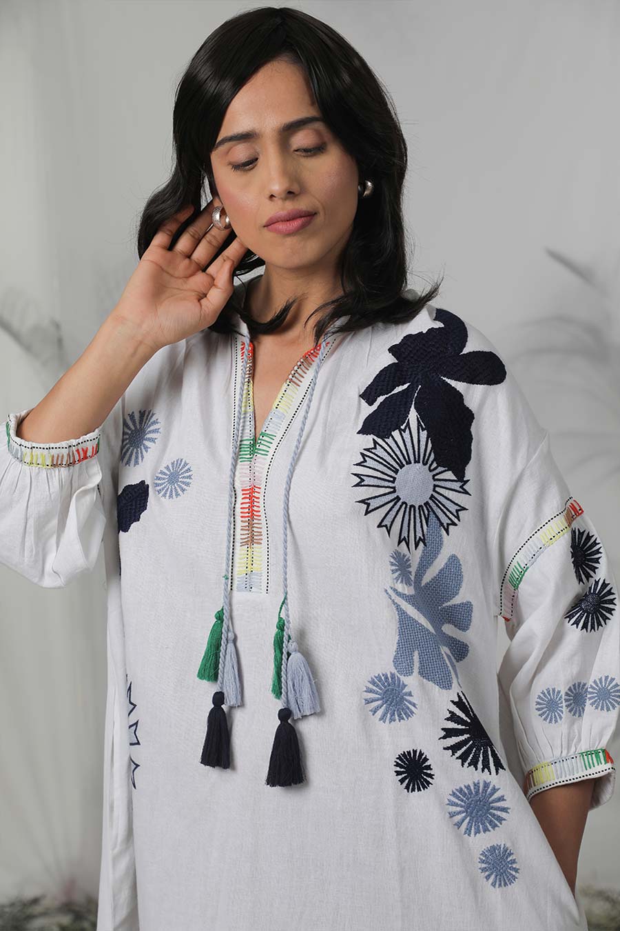 White Floral Embroidered Dress