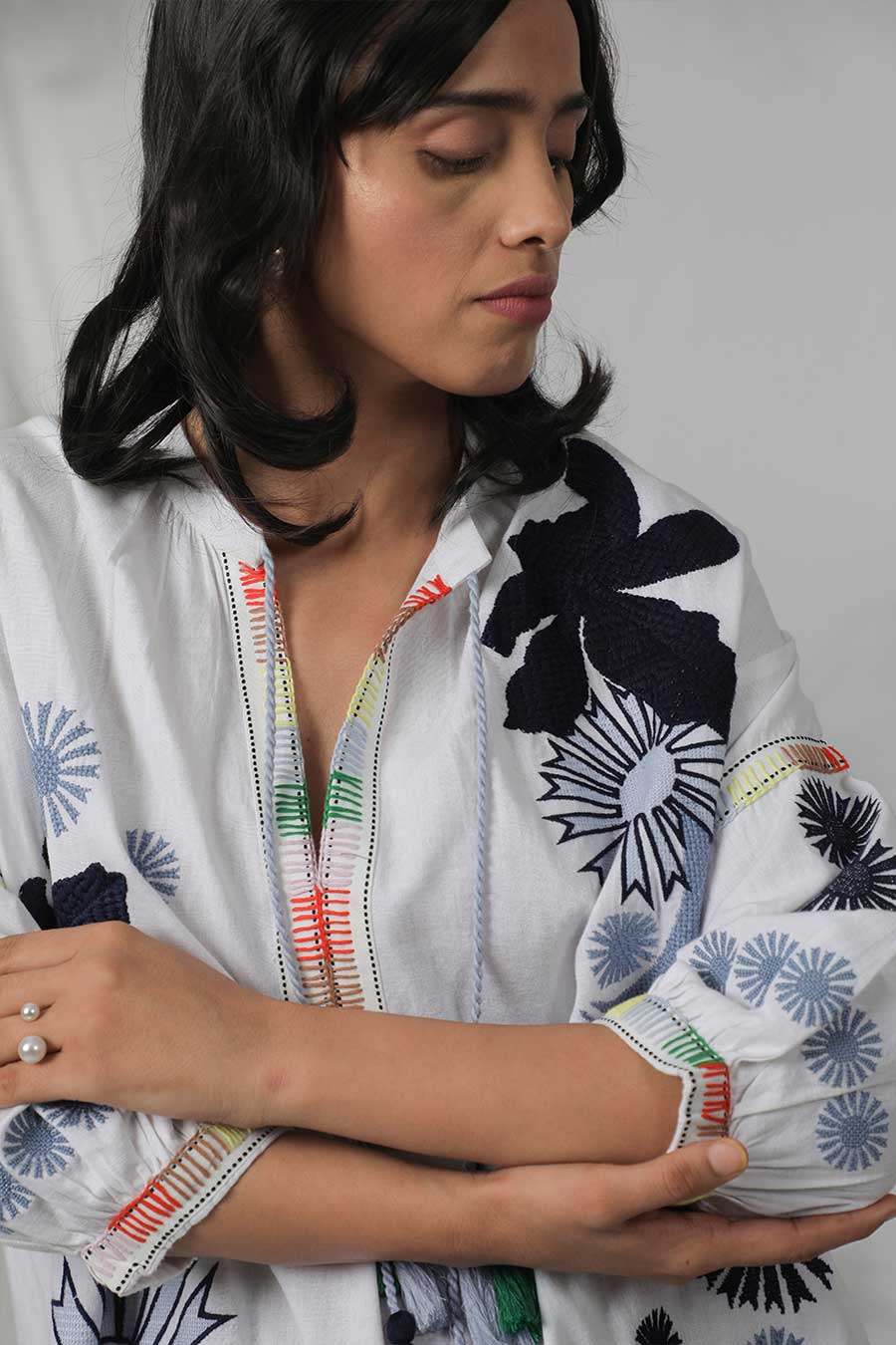 White Floral Embroidered Dress