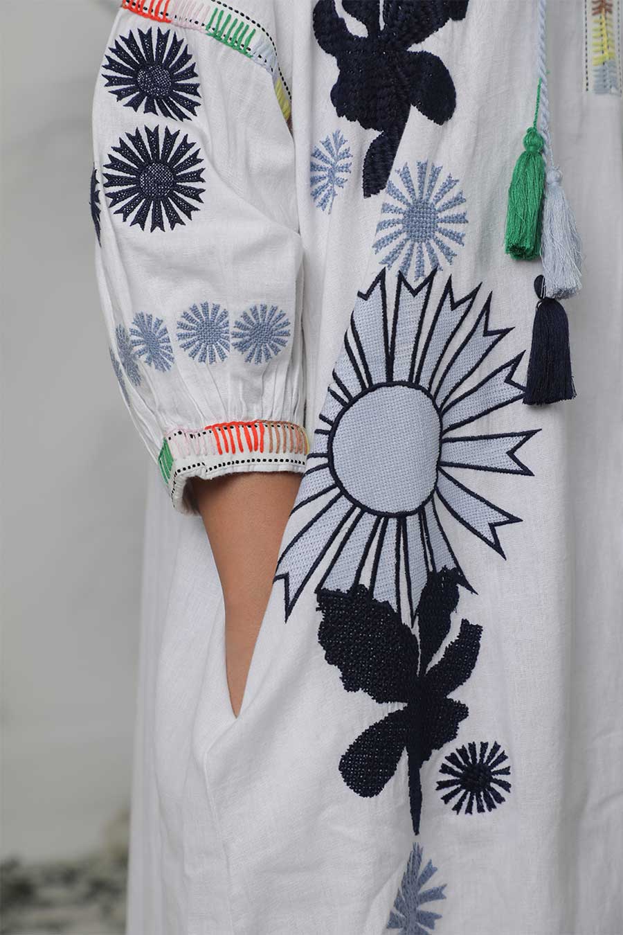 White Floral Embroidered Dress