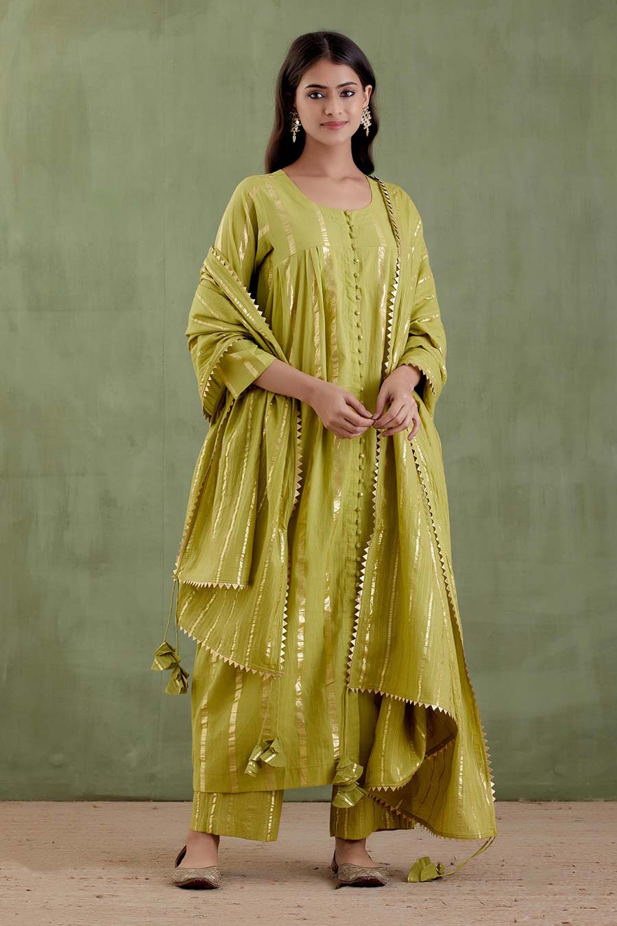 Padmini Green Gathered Kurta Set