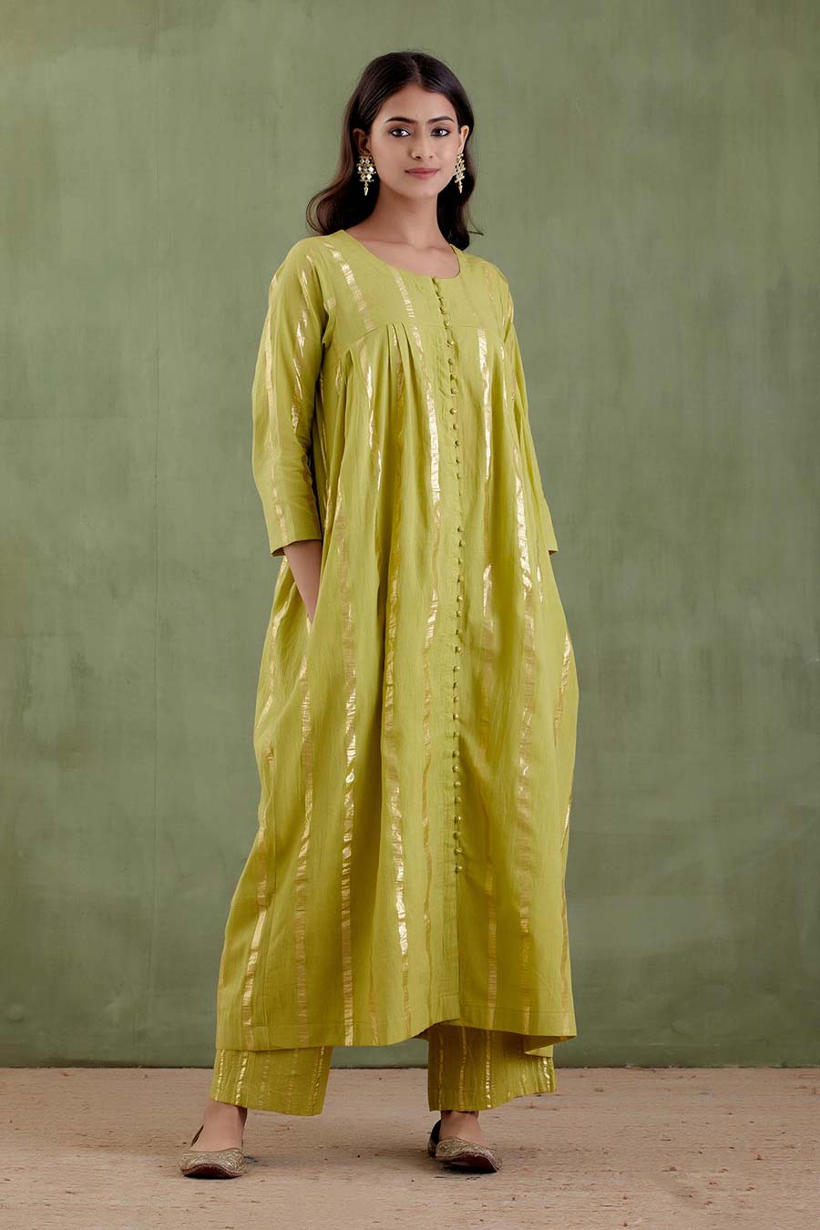 Padmini Green Gathered Kurta Set