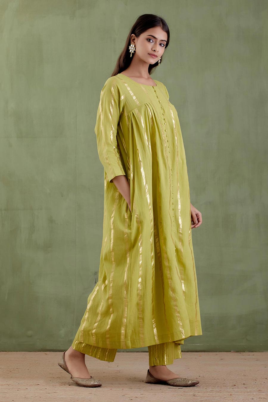 Padmini Green Gathered Kurta Set