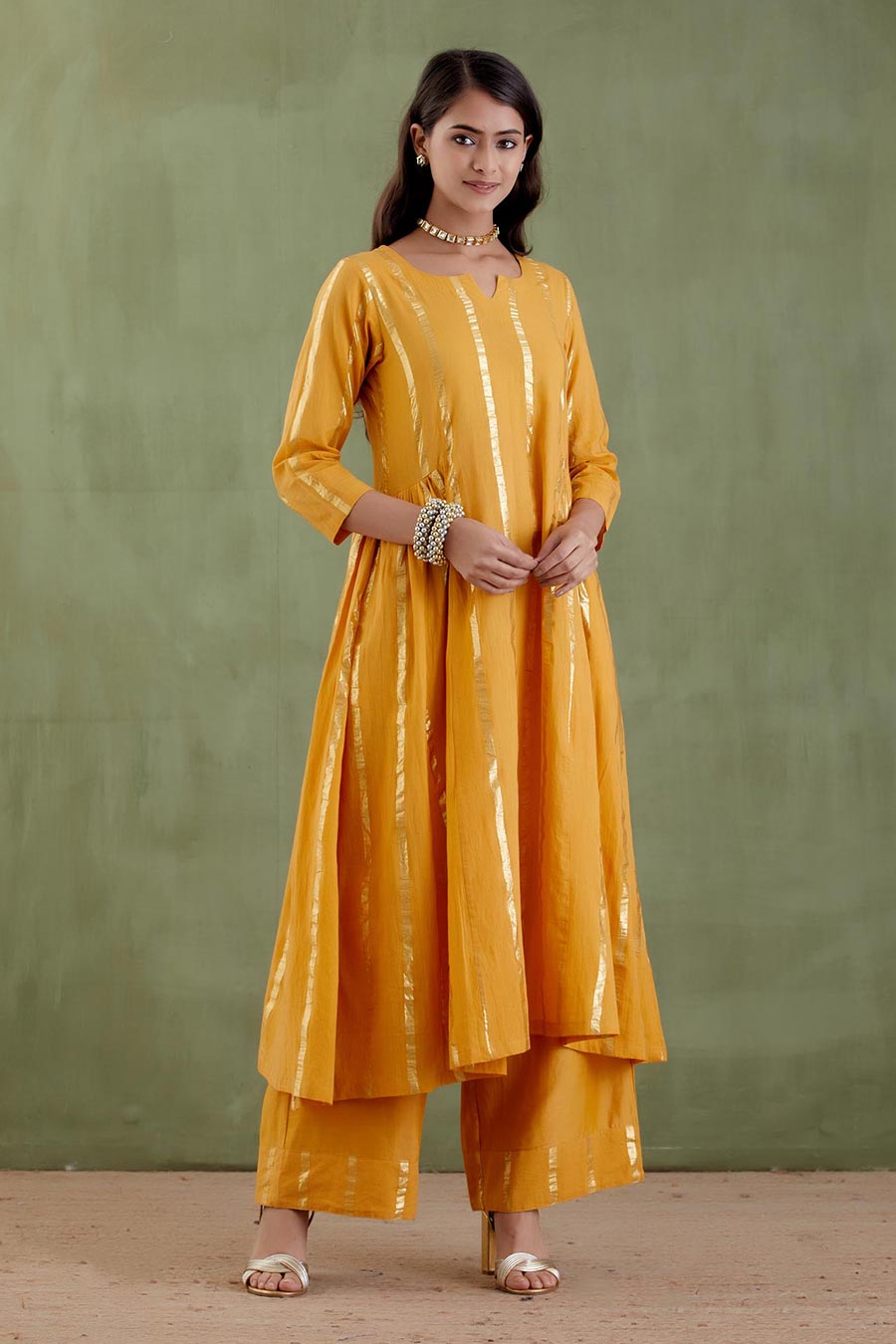 Tarabai Yellow Gathered Kurta Set