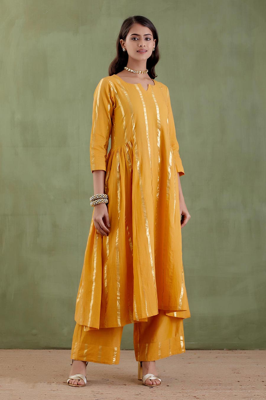 Tarabai Yellow Gathered Kurta Set