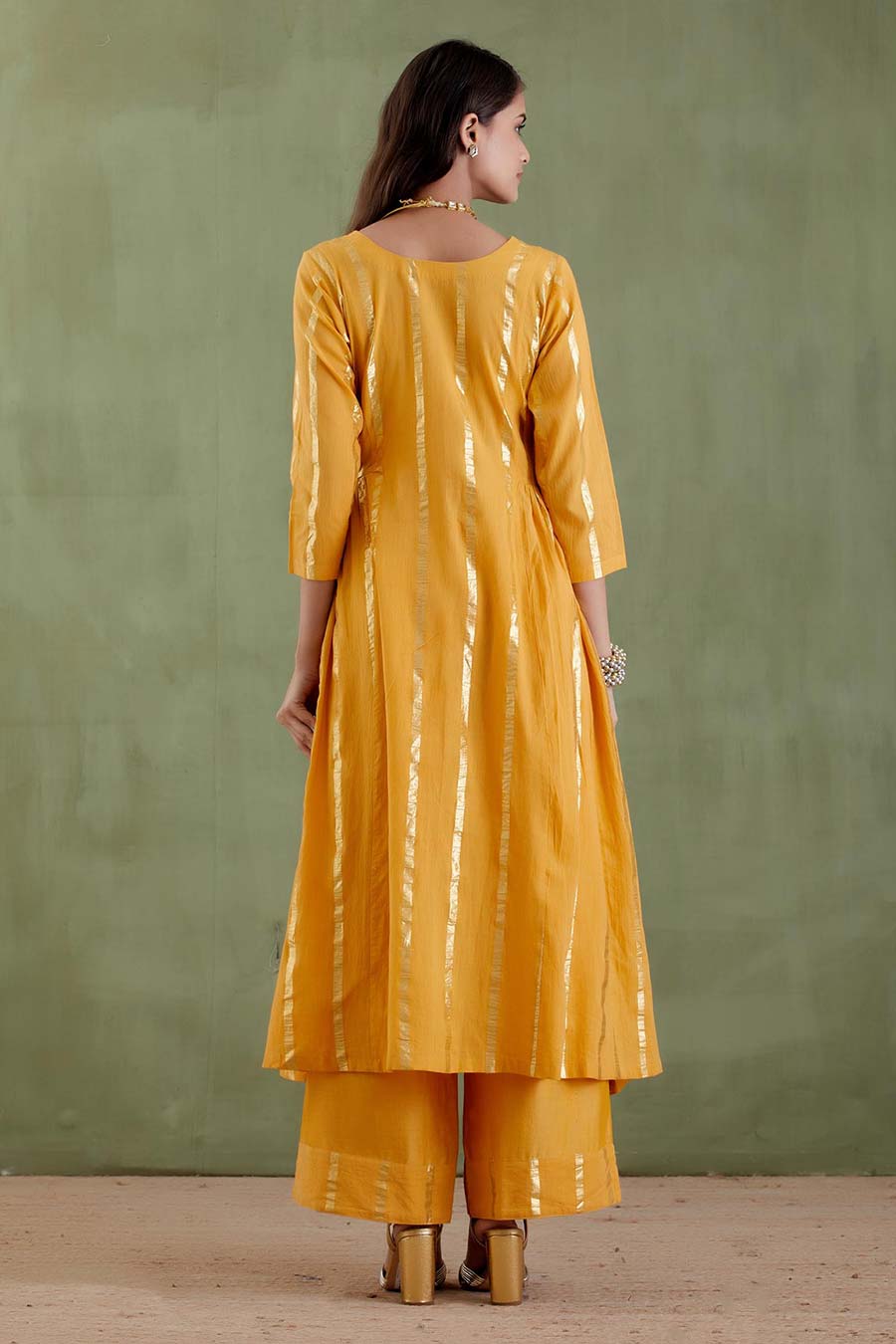 Tarabai Yellow Gathered Kurta Set