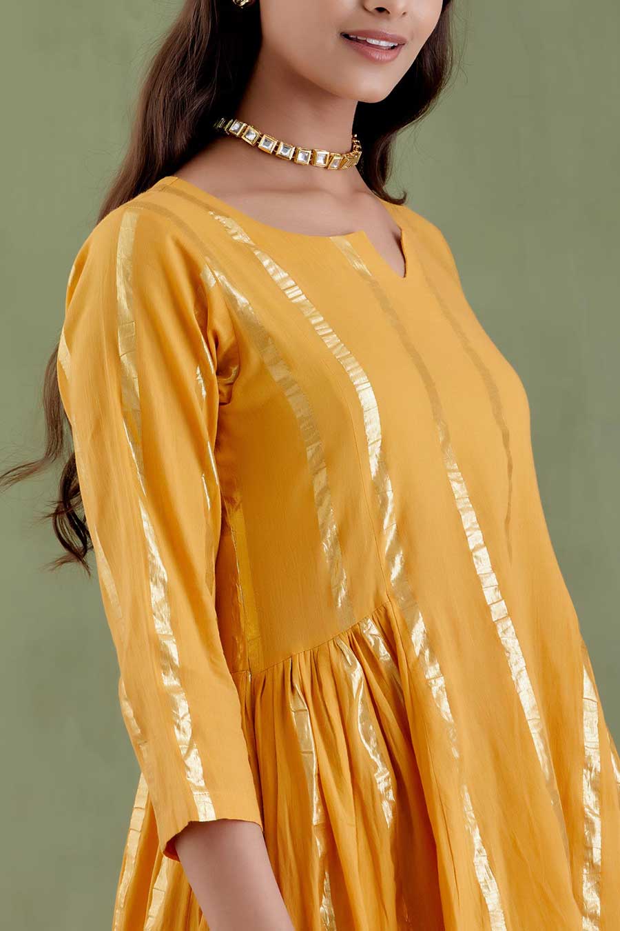 Tarabai Yellow Gathered Kurta Set