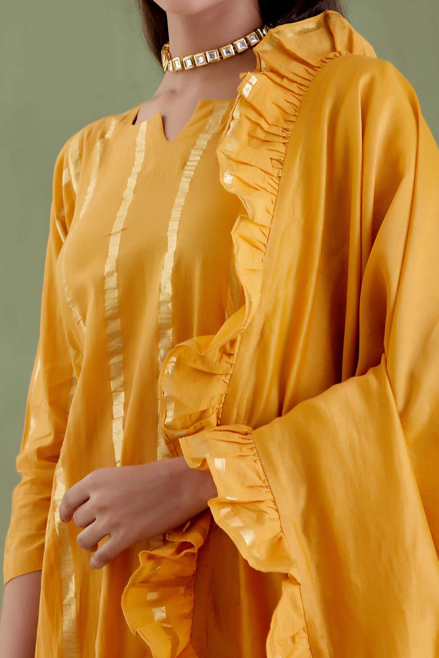 Tarabai Yellow Gathered Kurta Set