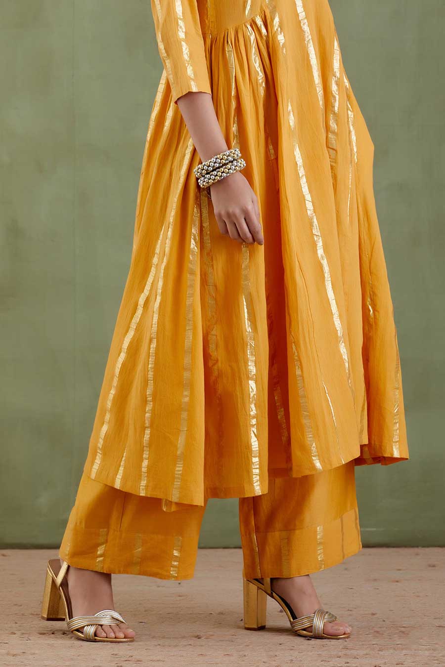 Tarabai Yellow Gathered Kurta Set