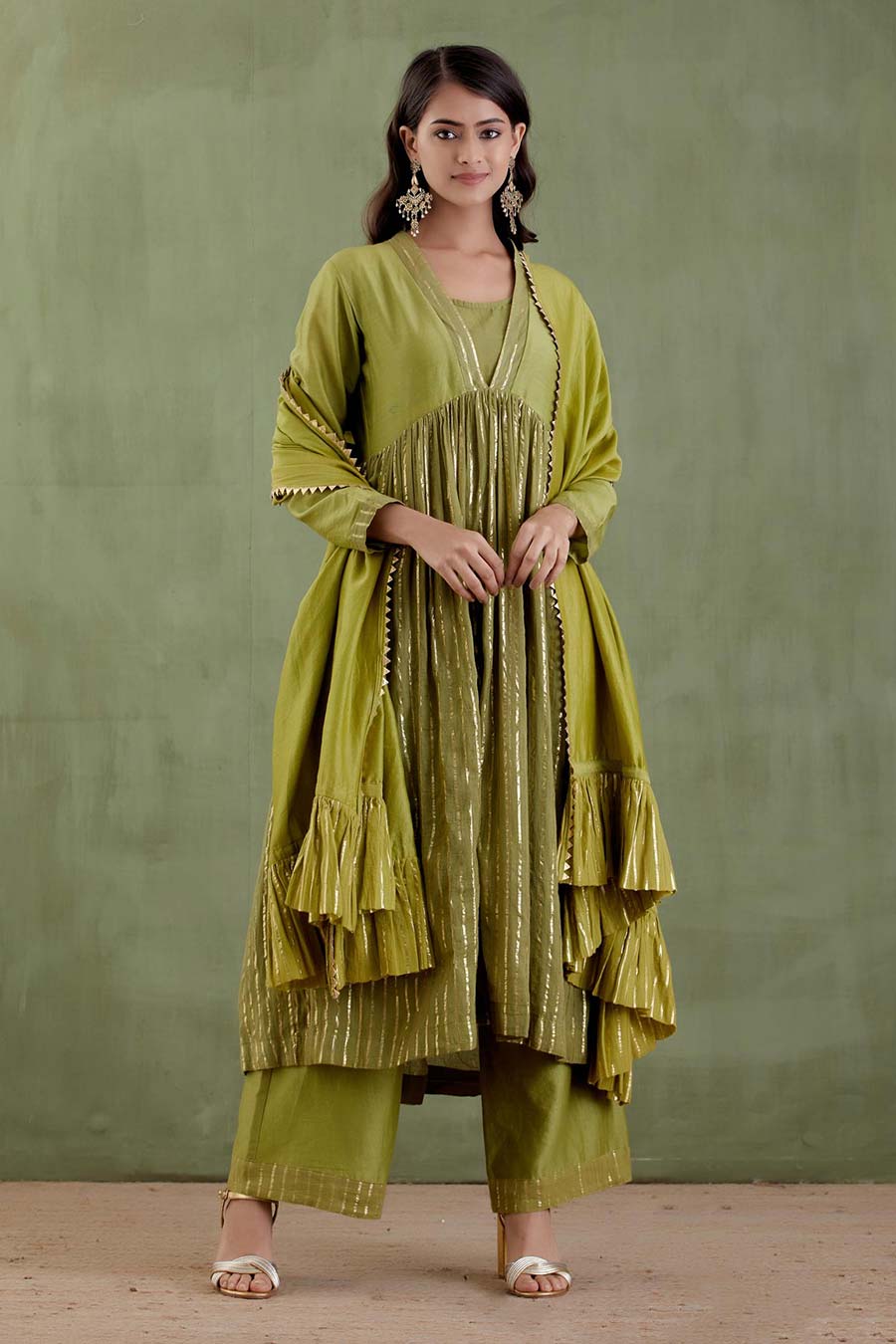 Rudramma Green Gathered Kurta Set