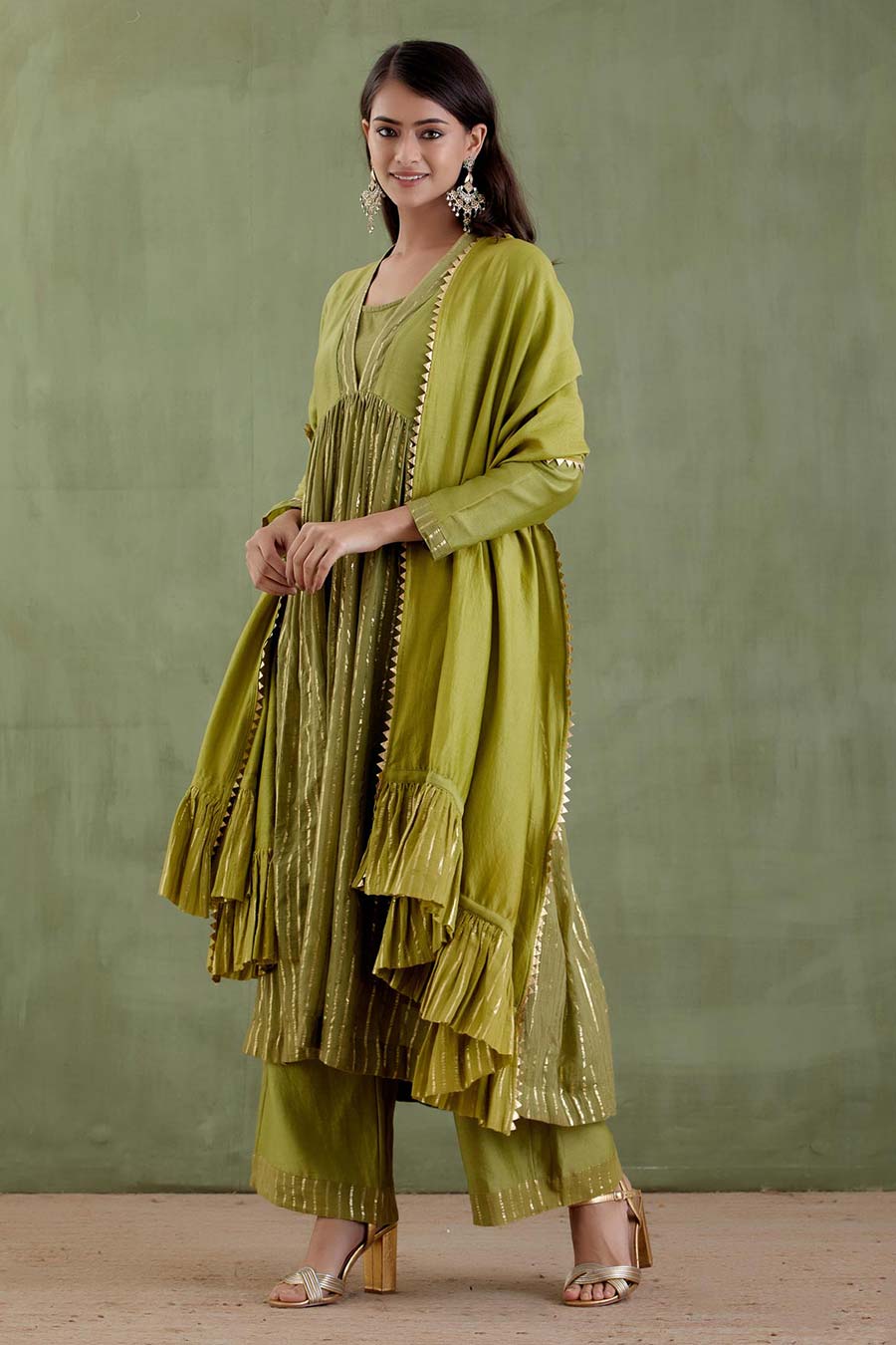 Rudramma Green Gathered Kurta Set