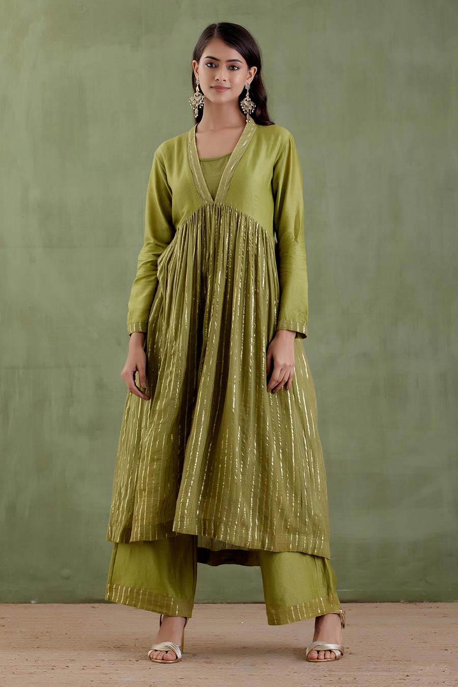 Rudramma Green Gathered Kurta Set