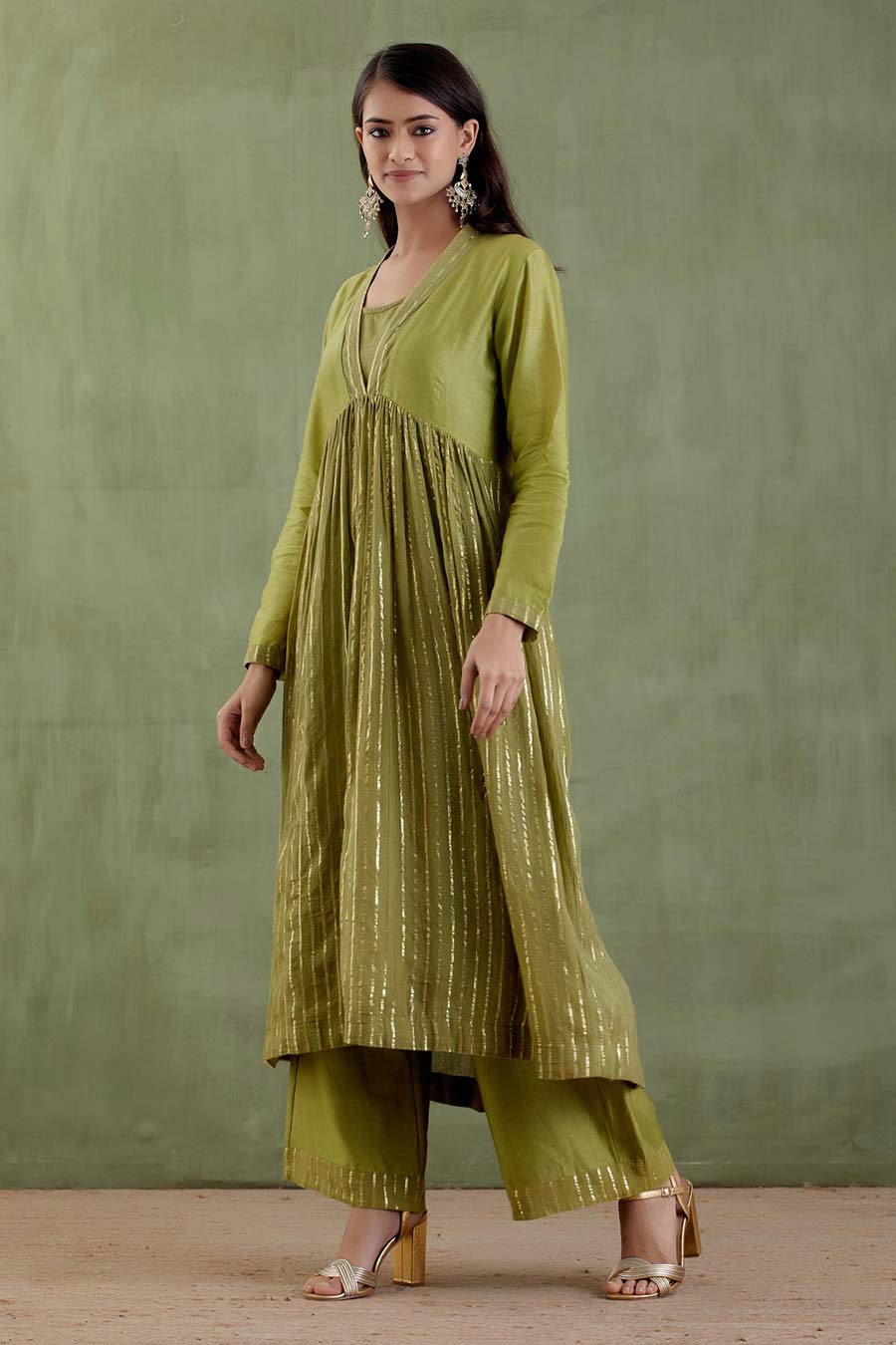 Rudramma Green Gathered Kurta Set