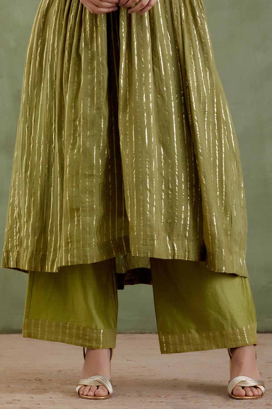 Rudramma Green Gathered Kurta Set