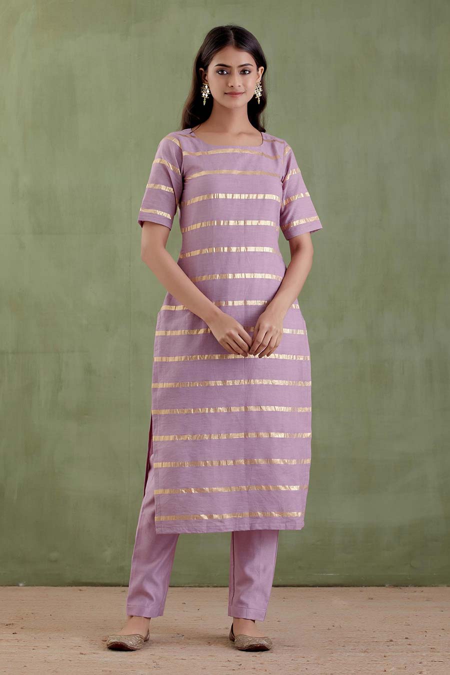 Gayatri Devi Purple Striped Kurta & Pant Set