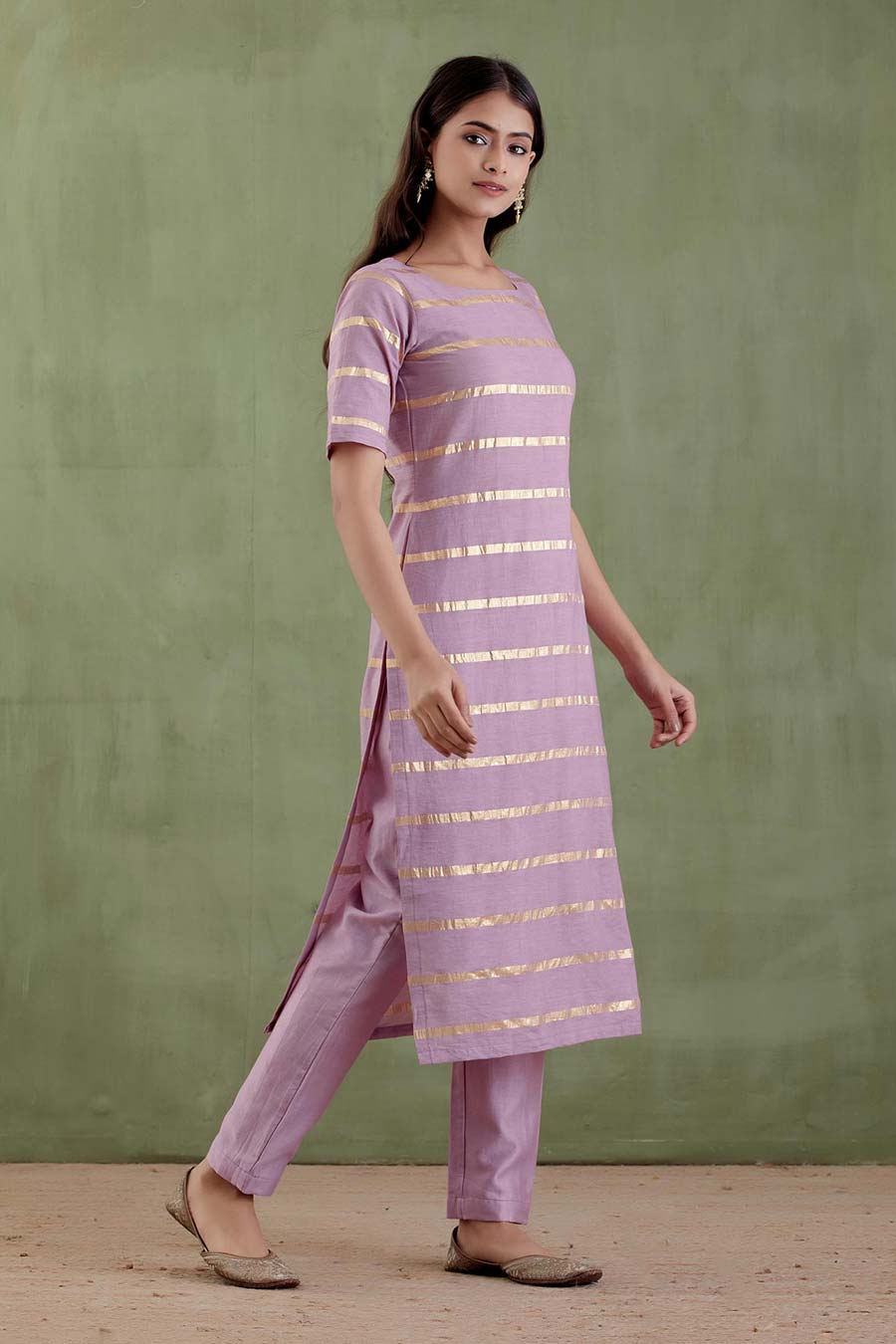 Gayatri Devi Purple Striped Kurta & Pant Set
