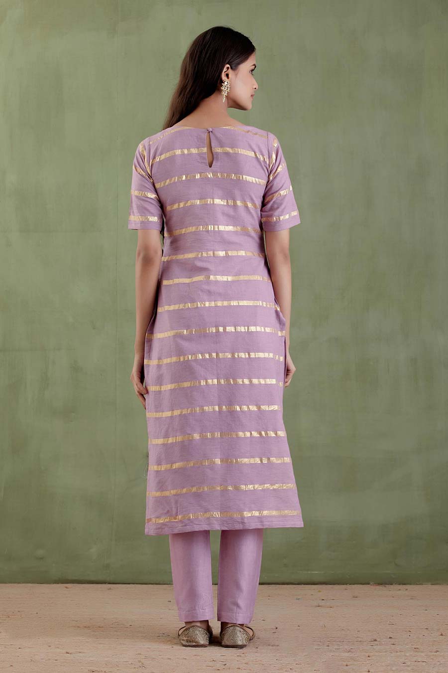 Gayatri Devi Purple Striped Kurta & Pant Set