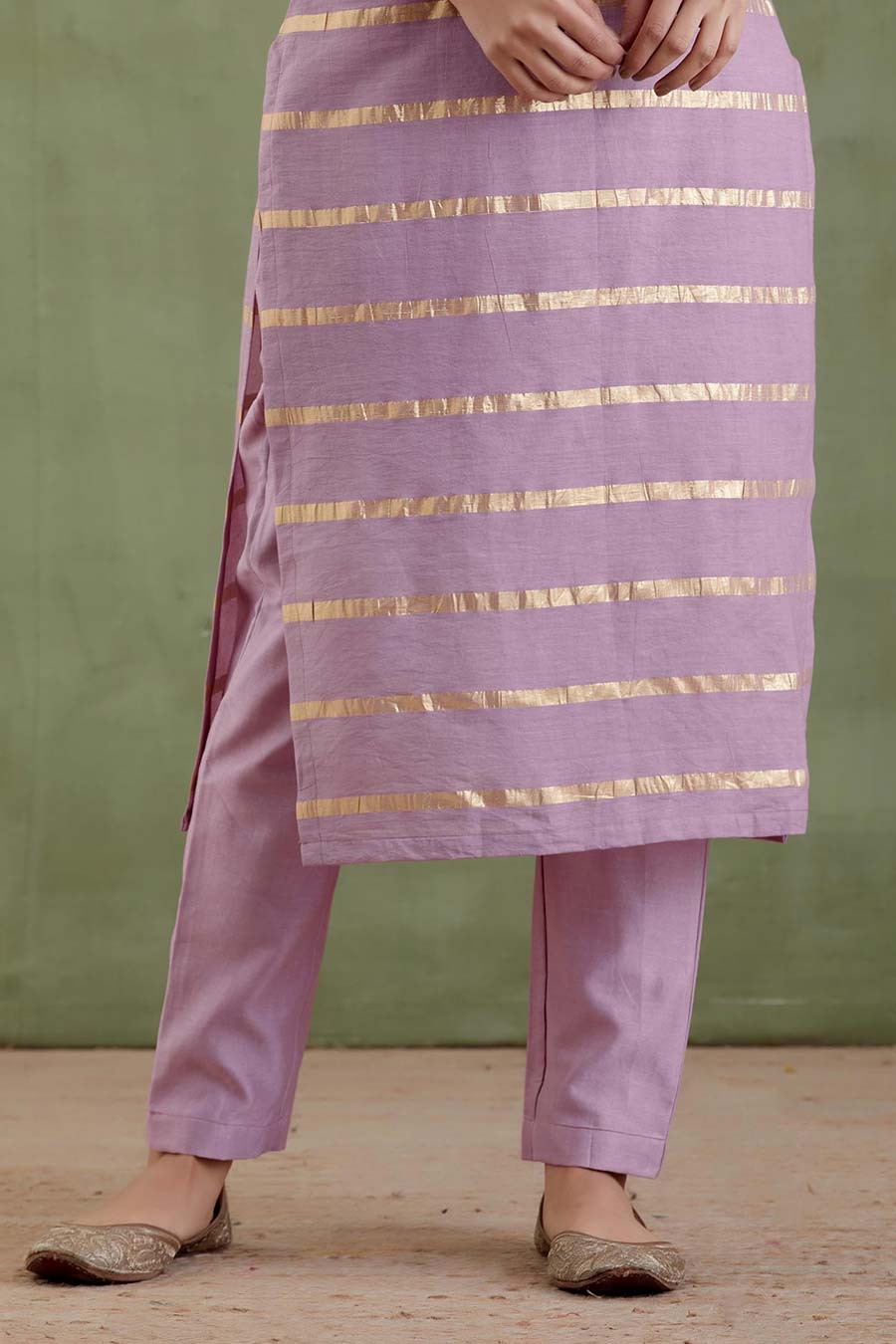 Gayatri Devi Purple Striped Kurta & Pant Set