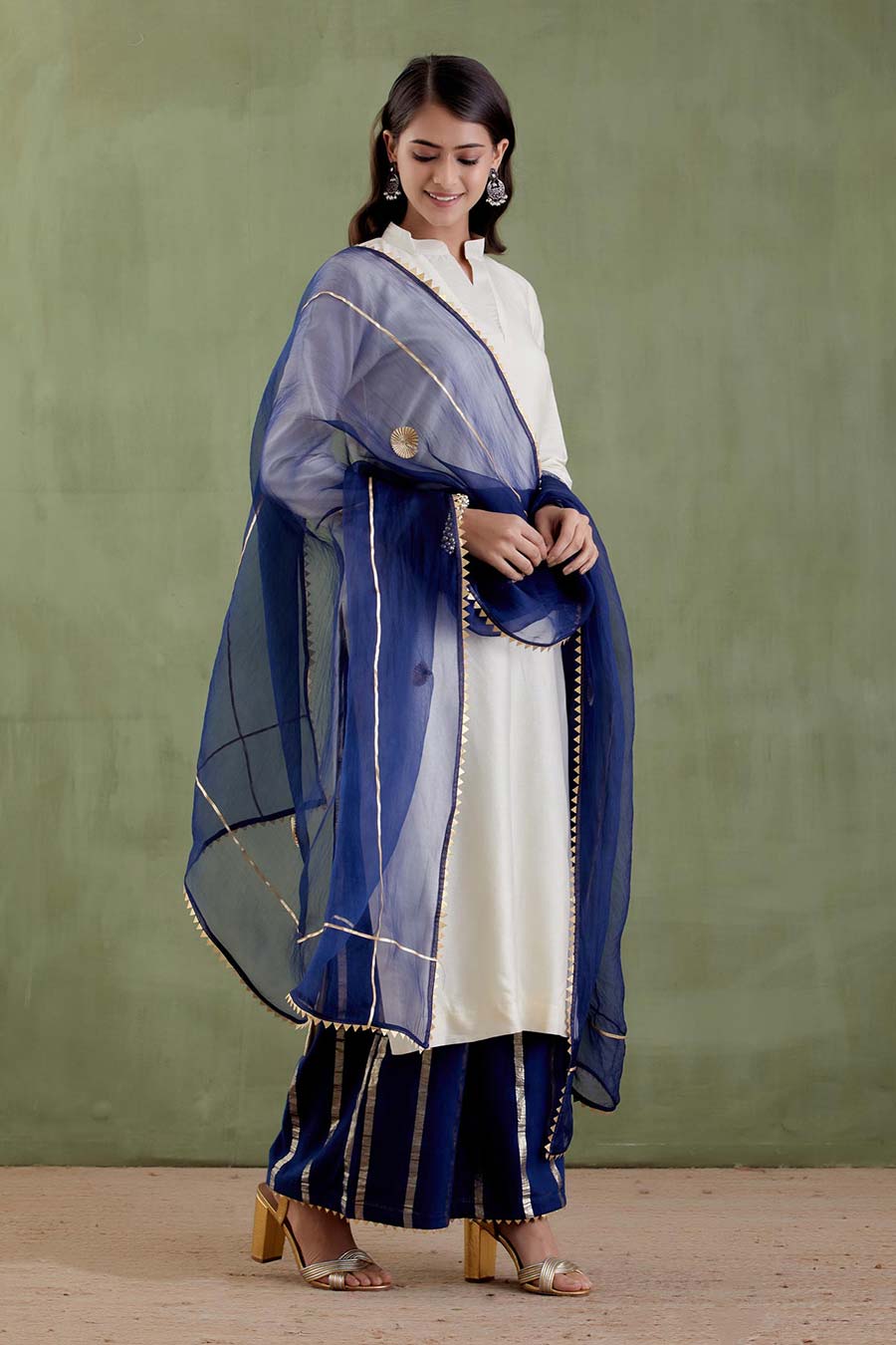 Kashibai Off-White & Blue Kurta Set