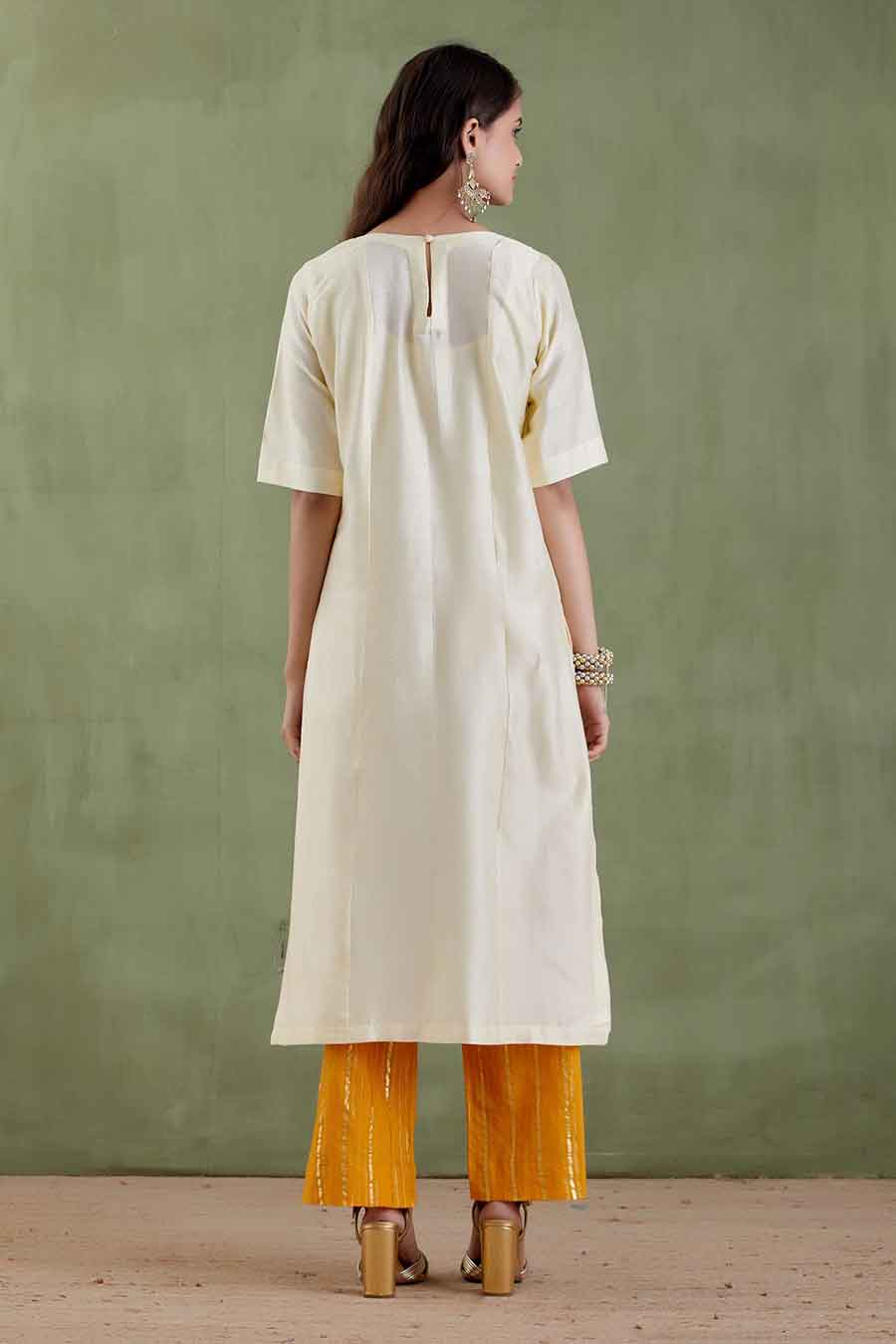 Suniti Devi Off-White & Yellow Kurta Set