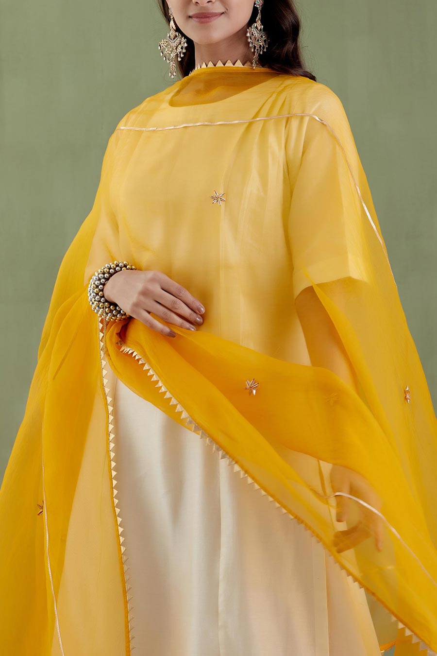 Suniti Devi Off-White & Yellow Kurta Set