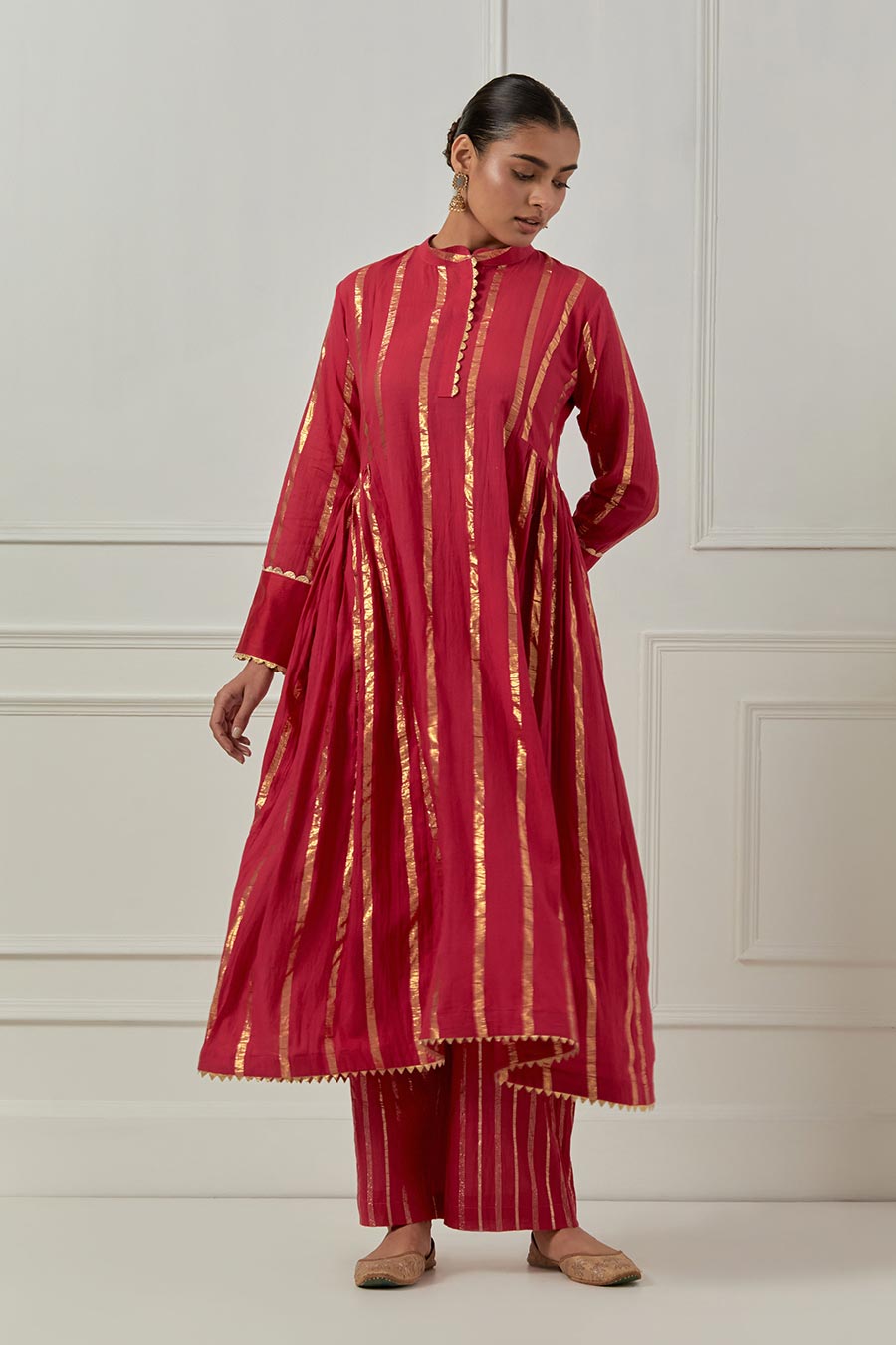 Yashoda Devi Pink Cotton Lurex Kurta Set
