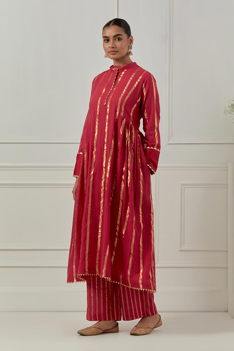 Yashoda Devi Pink Cotton Lurex Kurta Set