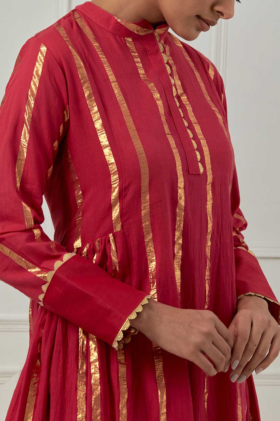 Yashoda Devi Pink Cotton Lurex Kurta Set