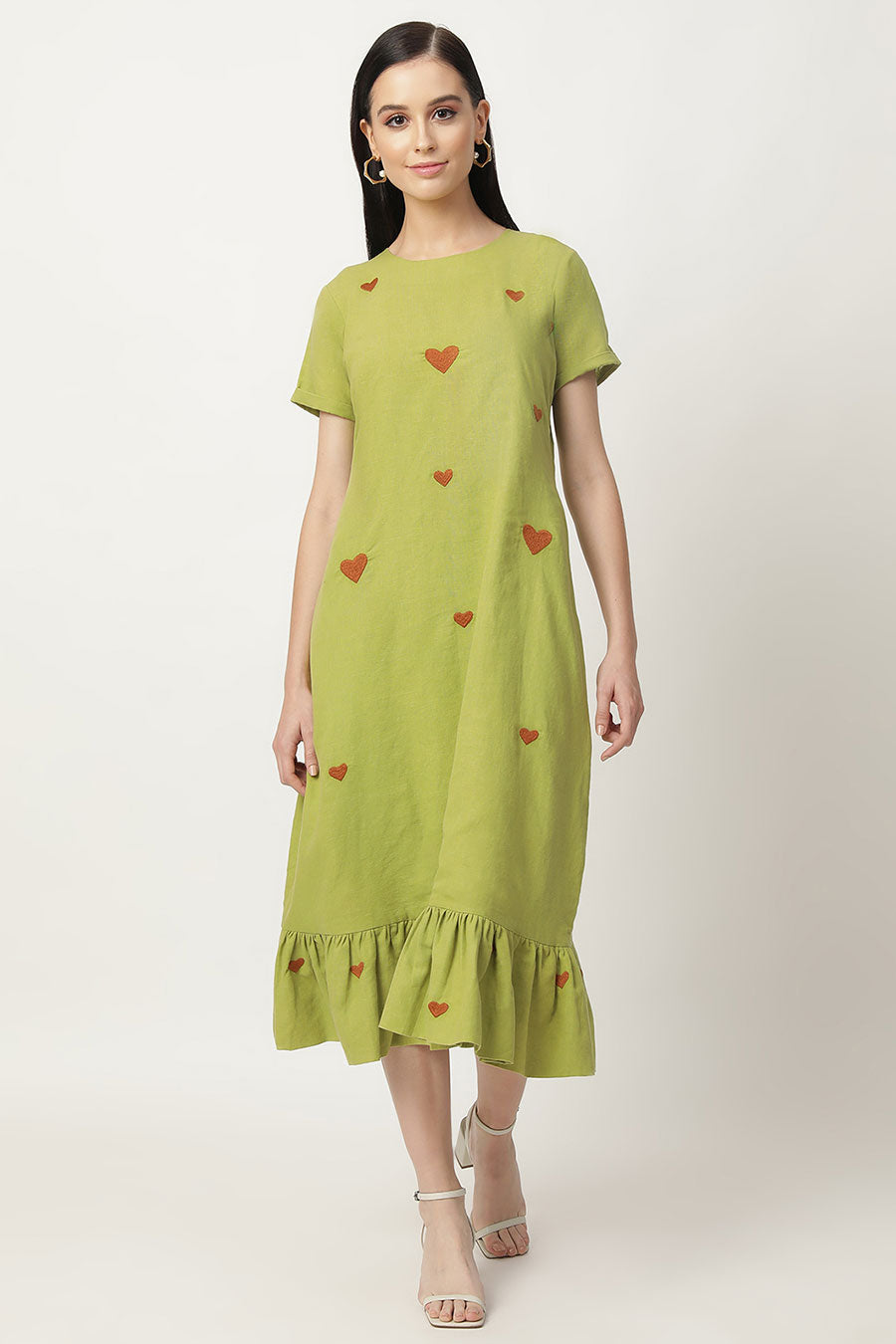Litzy Green Embroidered Midi Dress