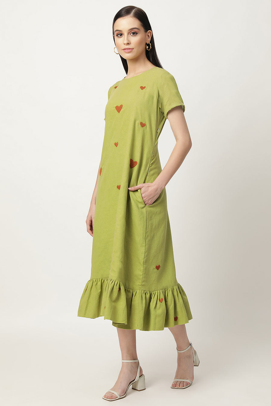 Litzy Green Embroidered Midi Dress