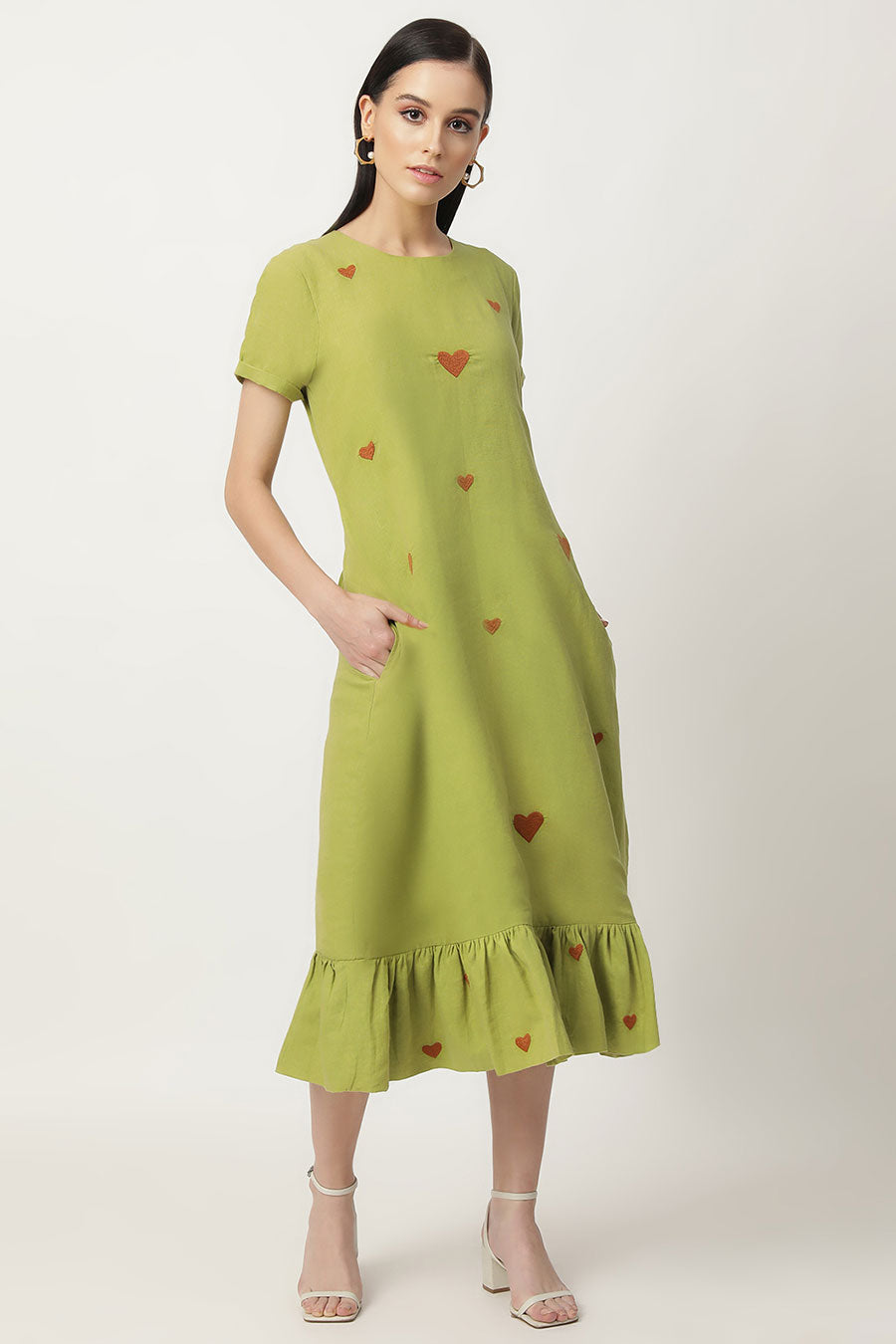 Litzy Green Embroidered Midi Dress