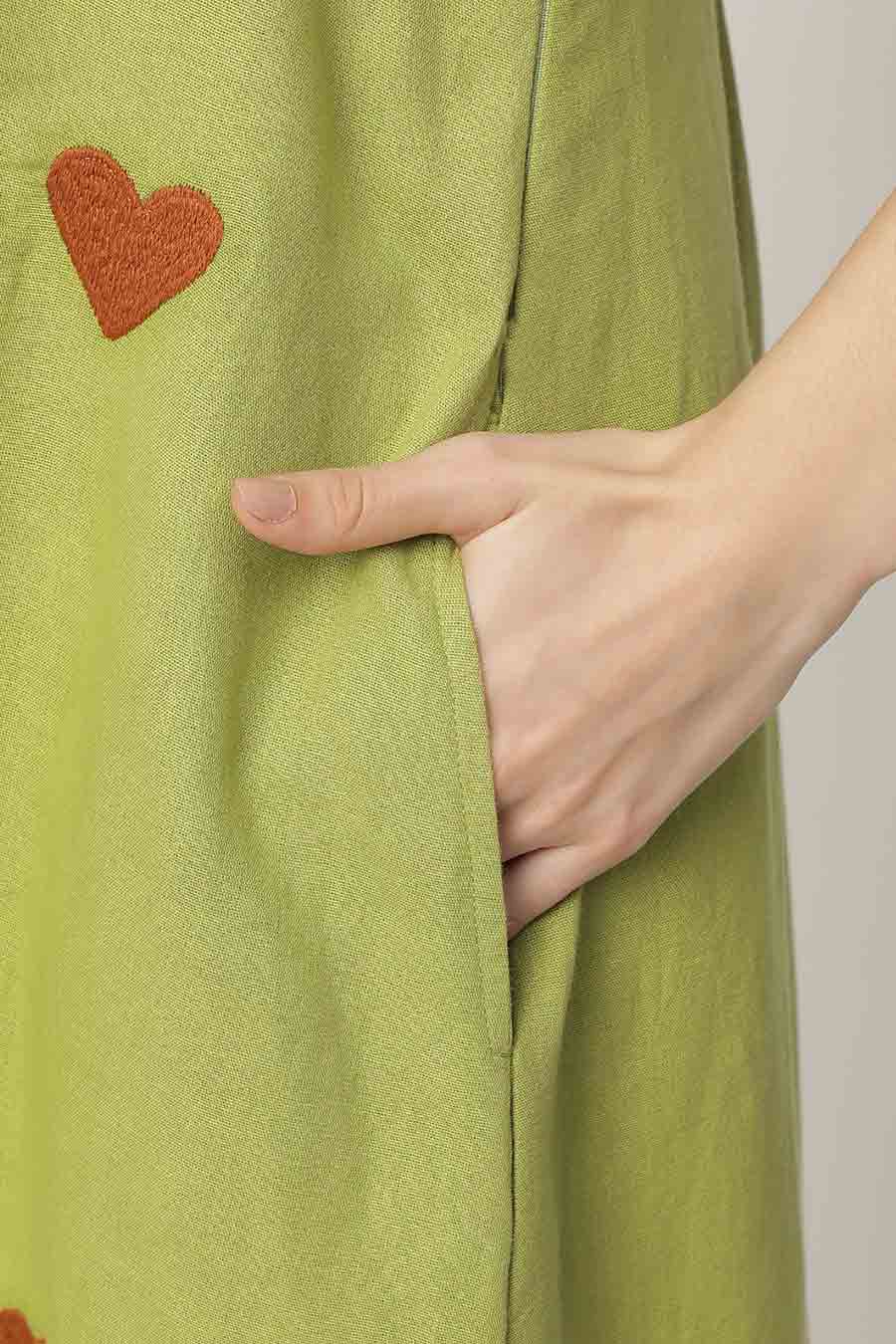 Litzy Green Embroidered Midi Dress