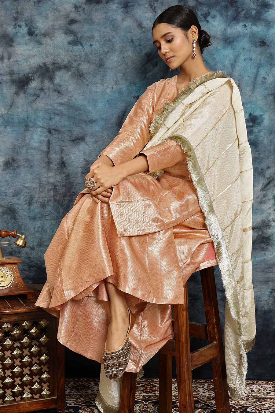 Light Pink Banarasi Silk Kurta Set