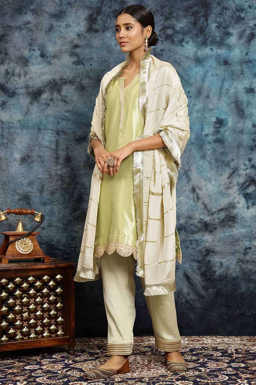Green Banarasi Silk Kurta Set