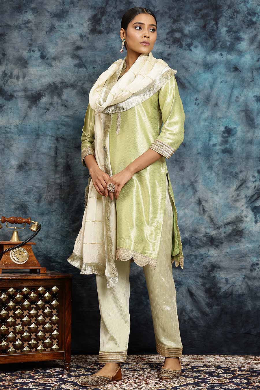 Green Banarasi Silk Kurta Set