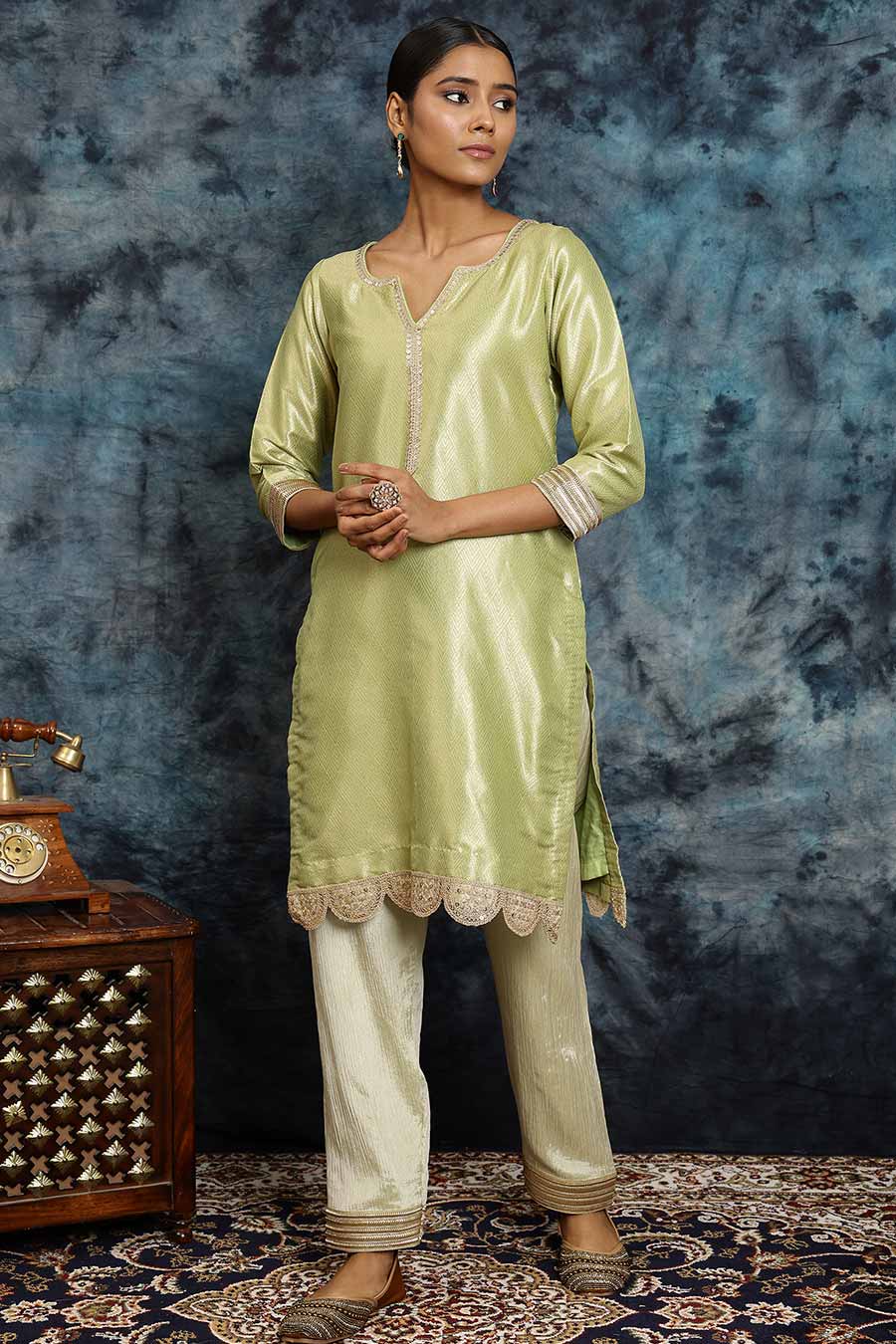 Green Banarasi Silk Kurta Set