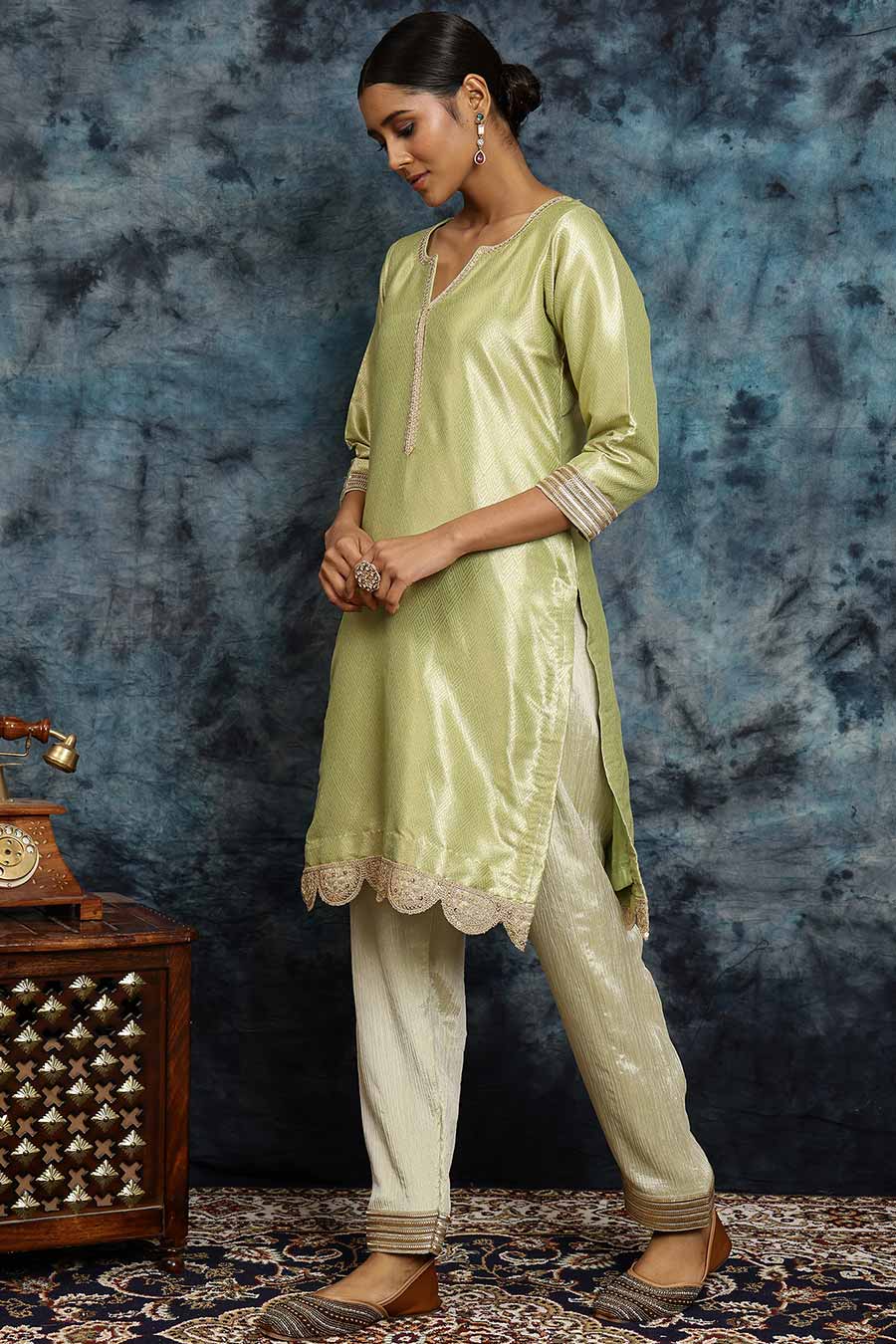 Green Banarasi Silk Kurta Set