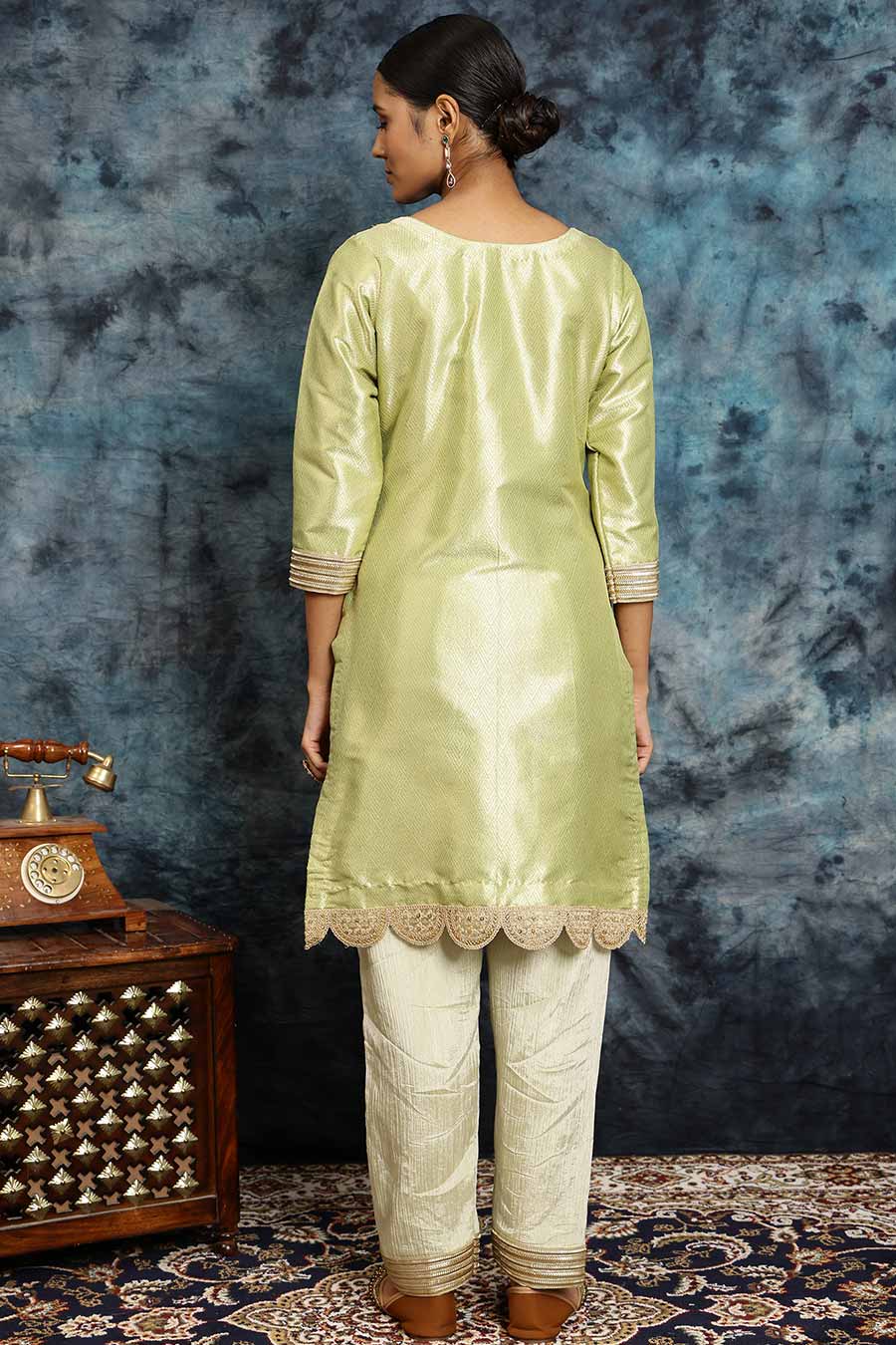Green Banarasi Silk Kurta Set