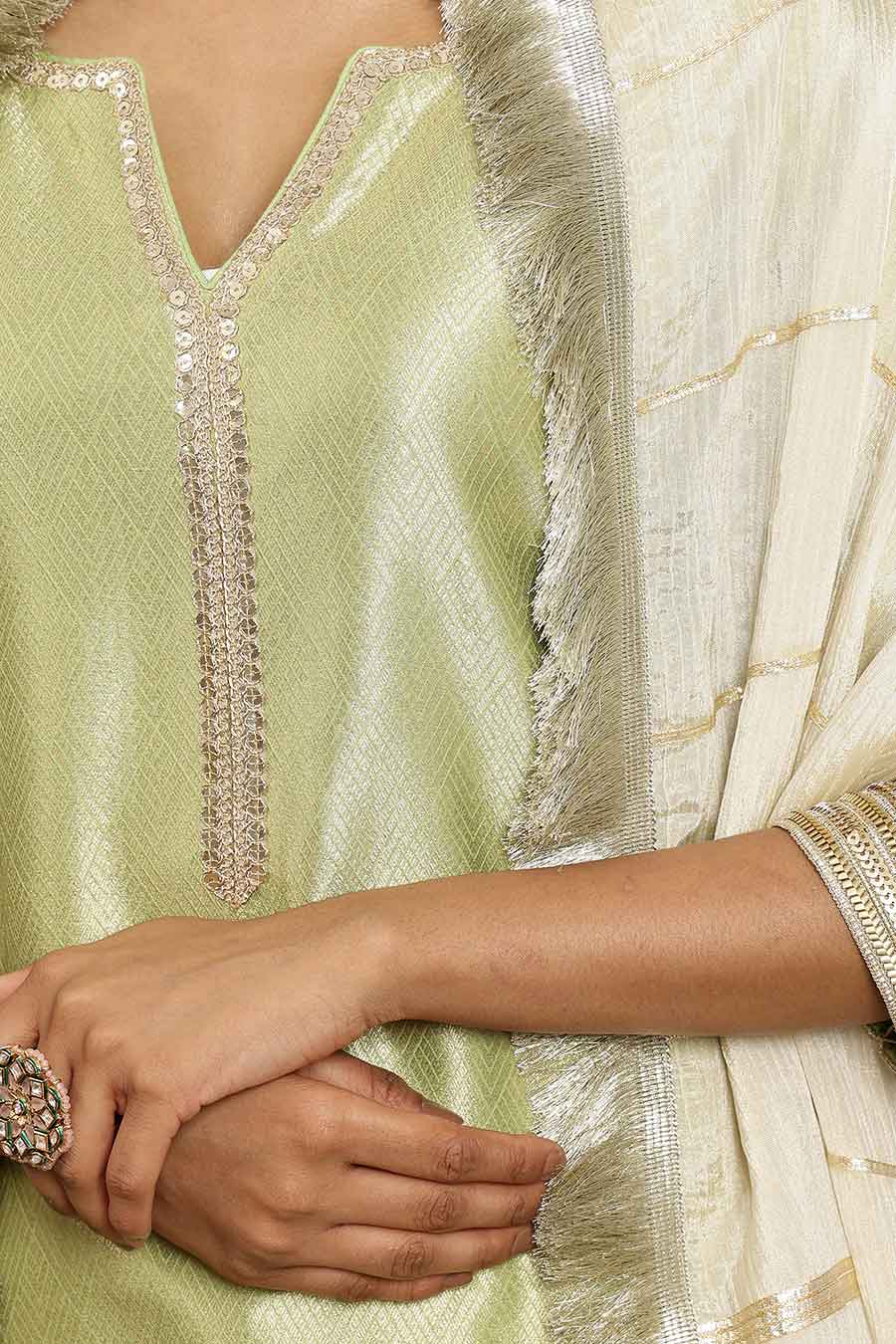 Green Banarasi Silk Kurta Set