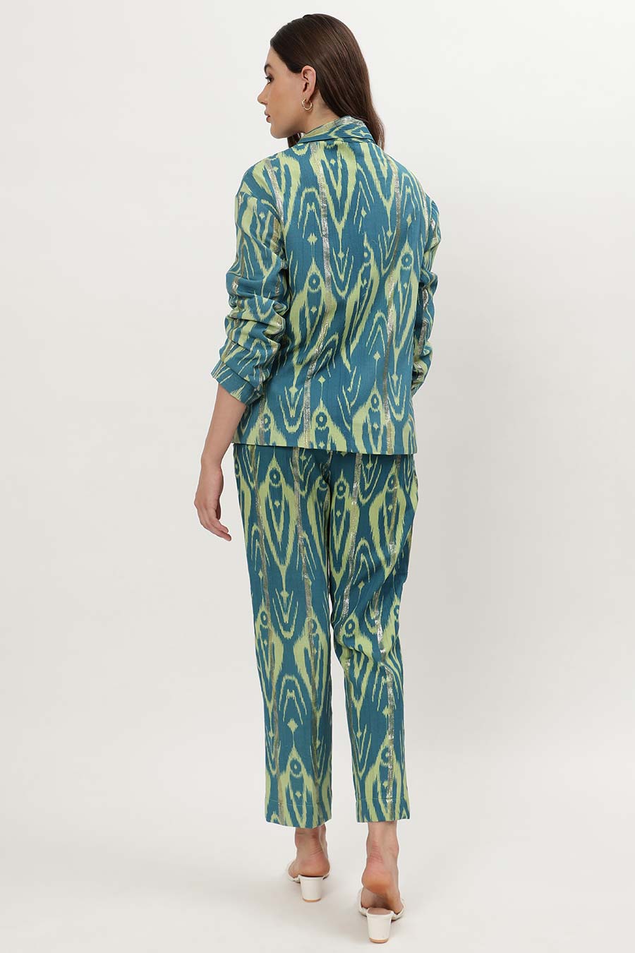 Blue Lurex Ikat Print Shirt & Pant Co-Ord Set