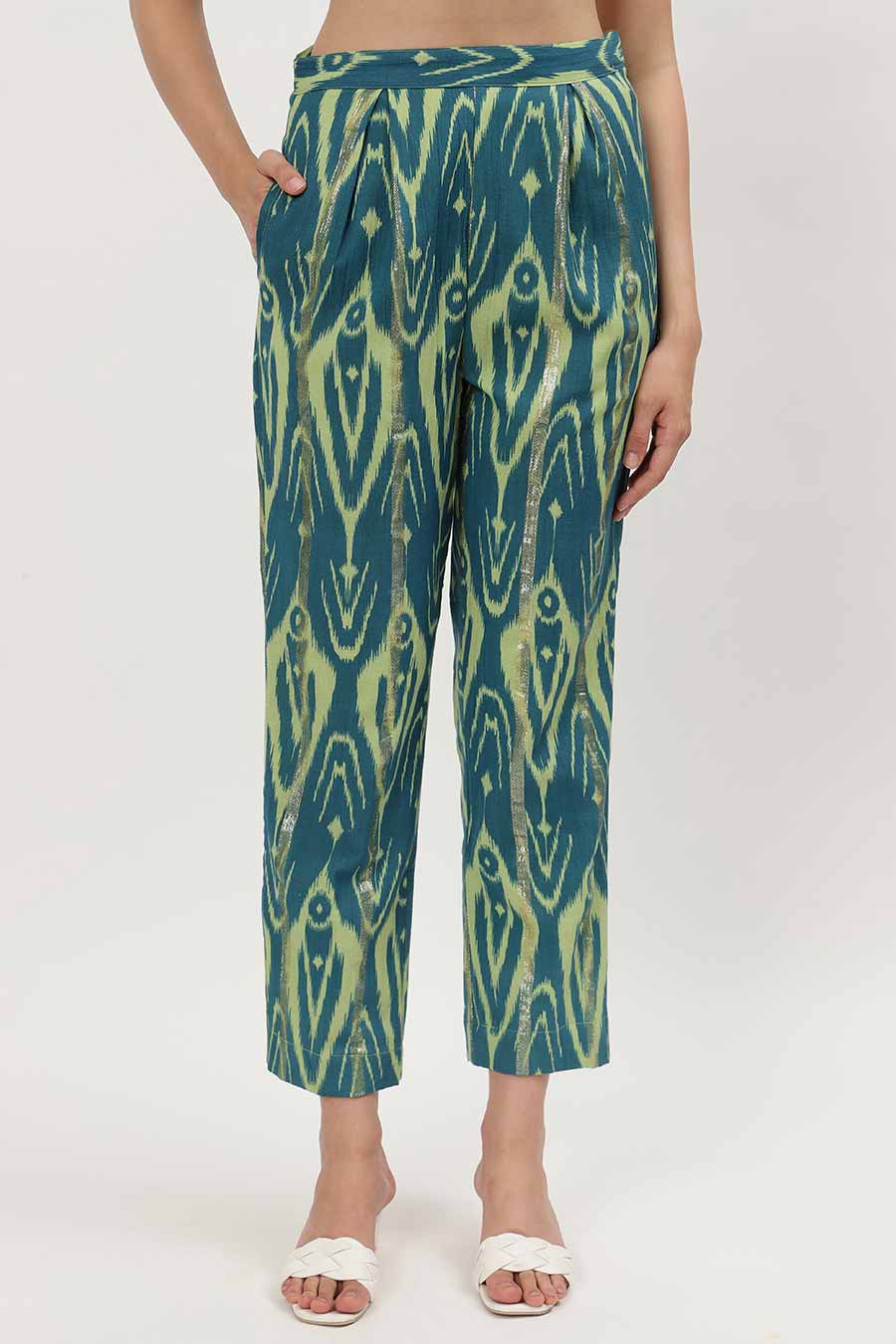 Blue Lurex Ikat Print Shirt & Pant Co-Ord Set
